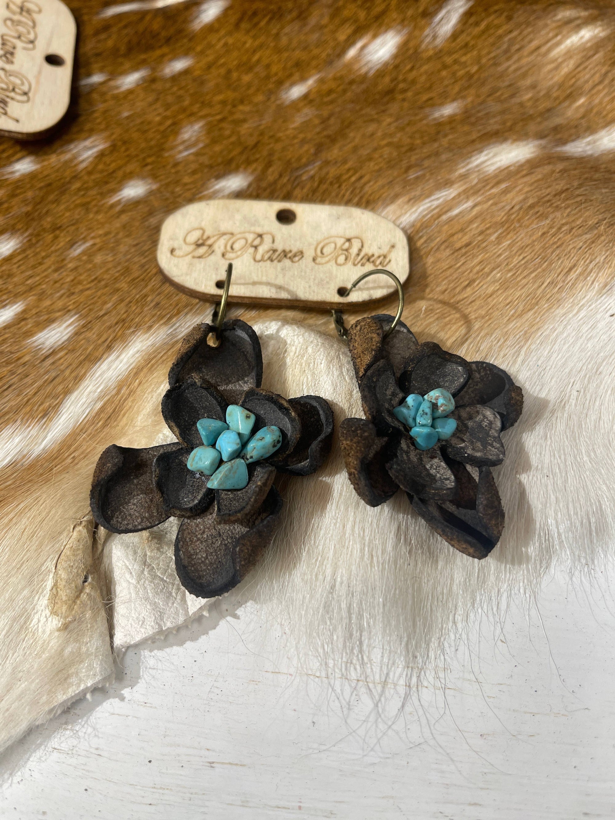Distressed Leather Flower Earrings