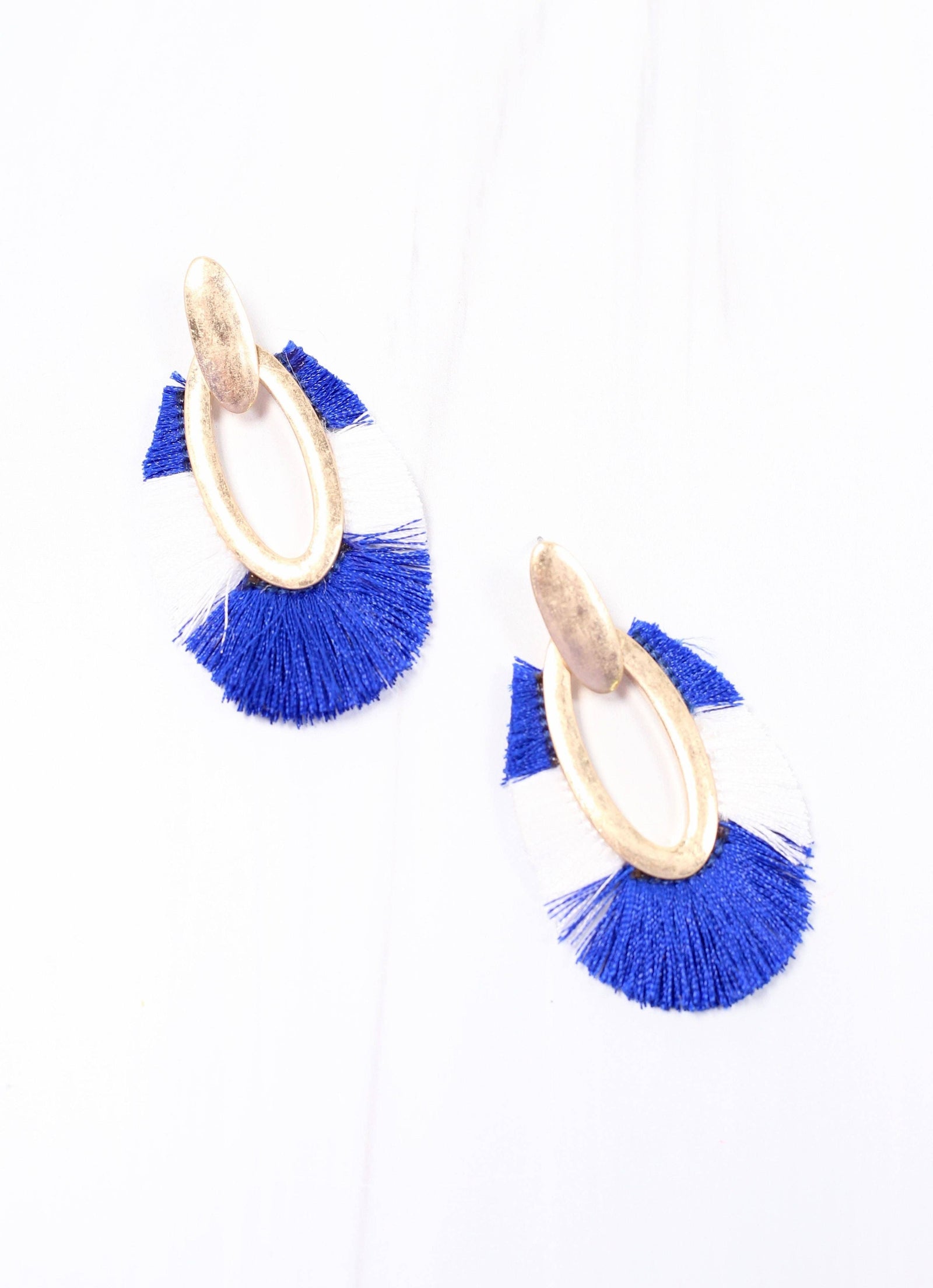 First Down Fringe Earring ROYAL BLUE WHITE