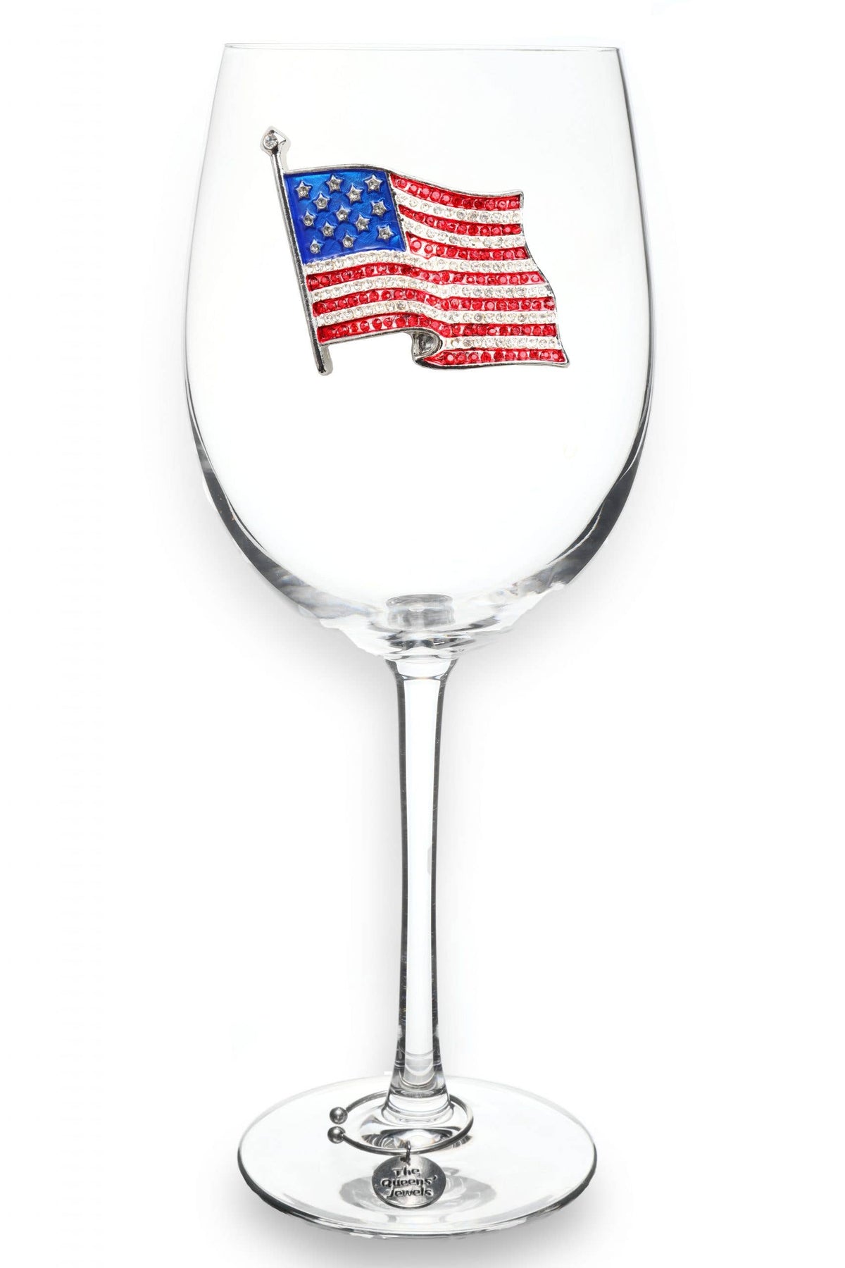 American Flag - Jeweled Stemmed Wine Glass