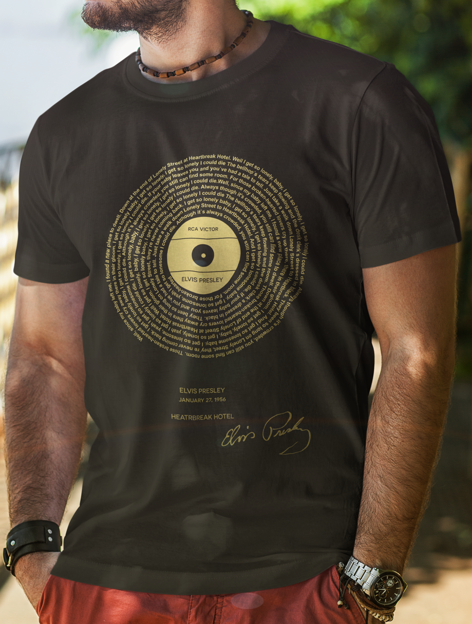 Elvis Heart Break Hotel Vinyl (Gold Foil) T Shirt