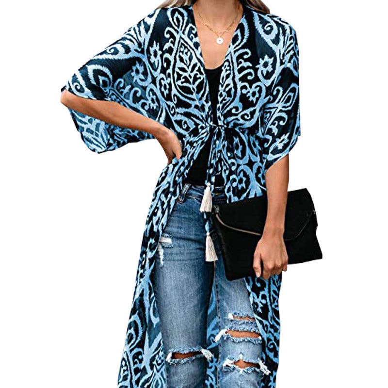 New Mesh Pattern Long Beach Blouse, Sunscreen