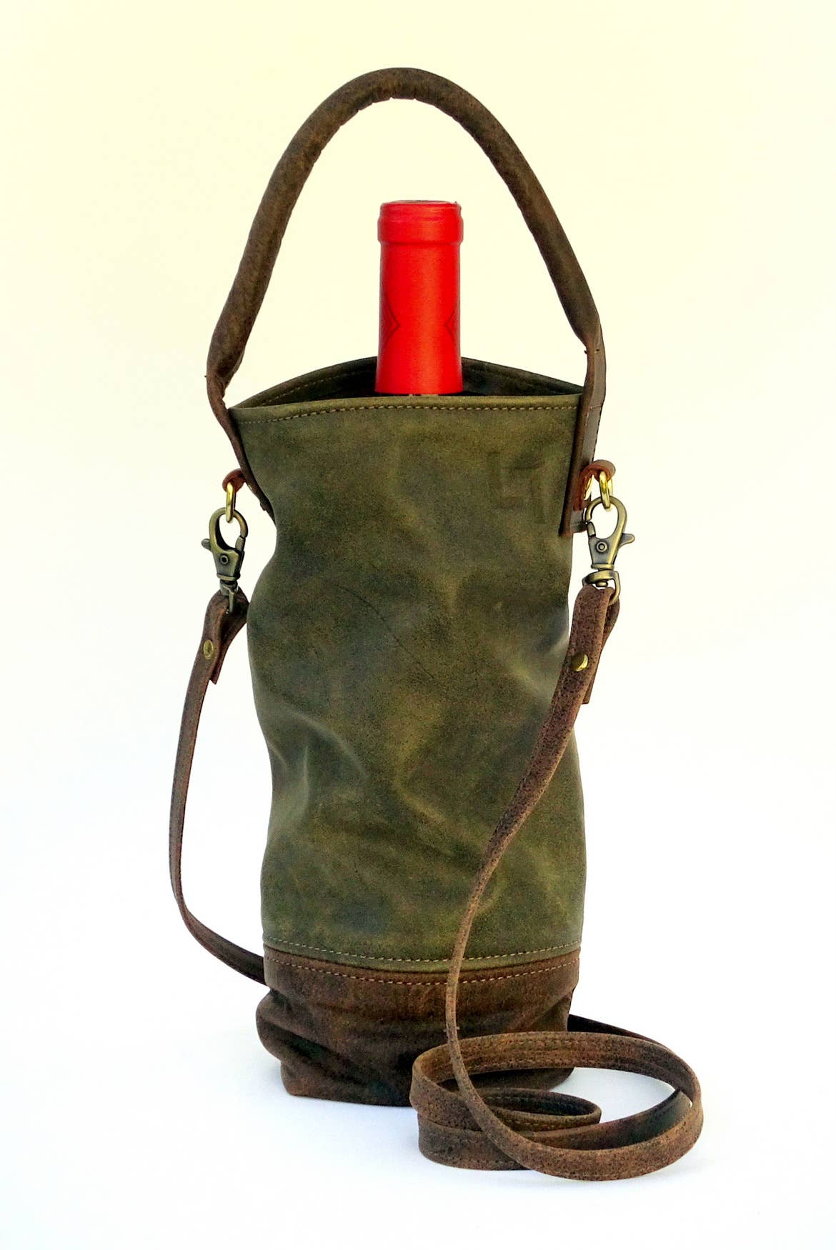 Handmade Leather Wine Tote, Leather Wine Carrier