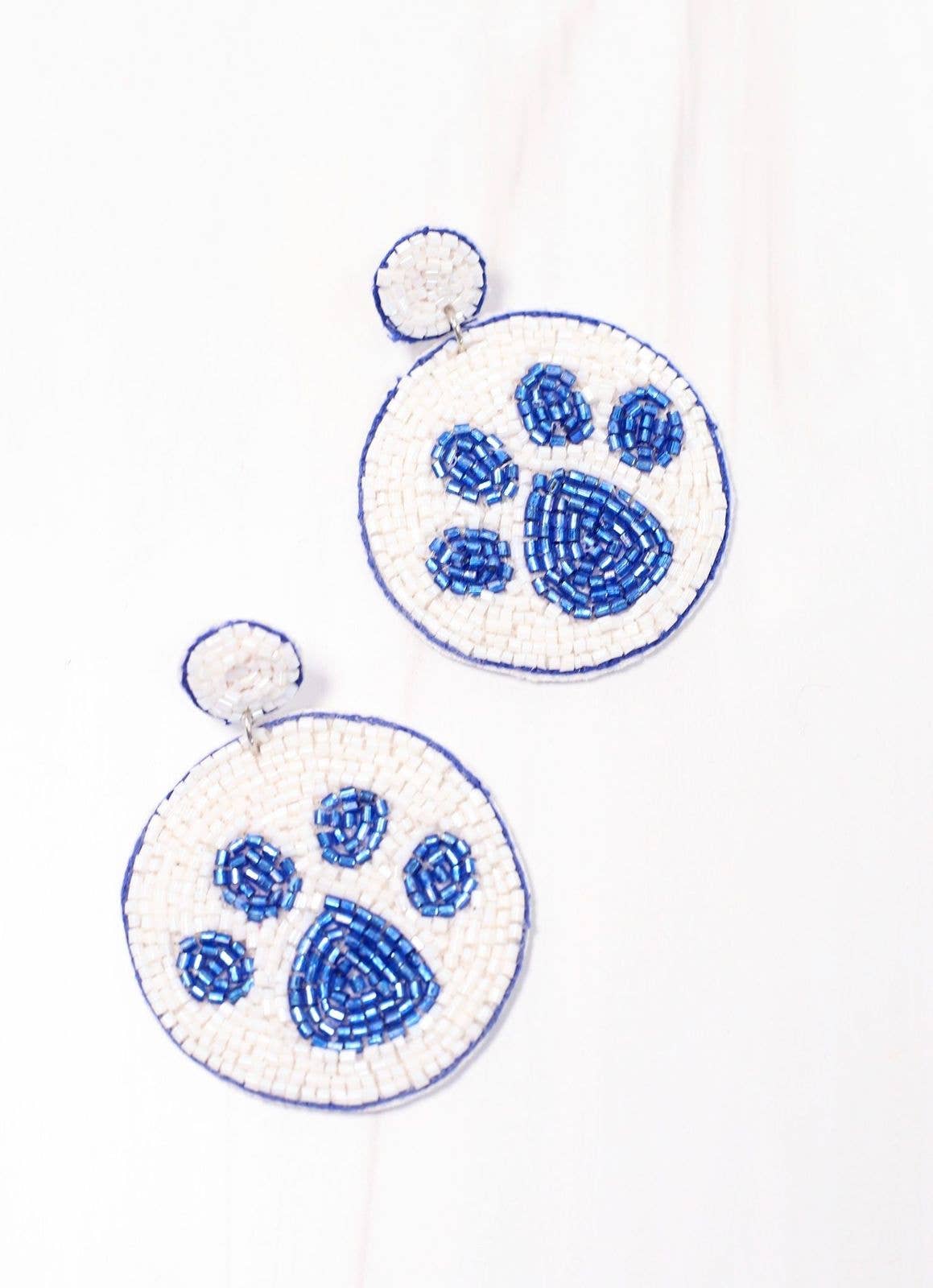 Paw Pride Beaded Earring WHITE BLUE