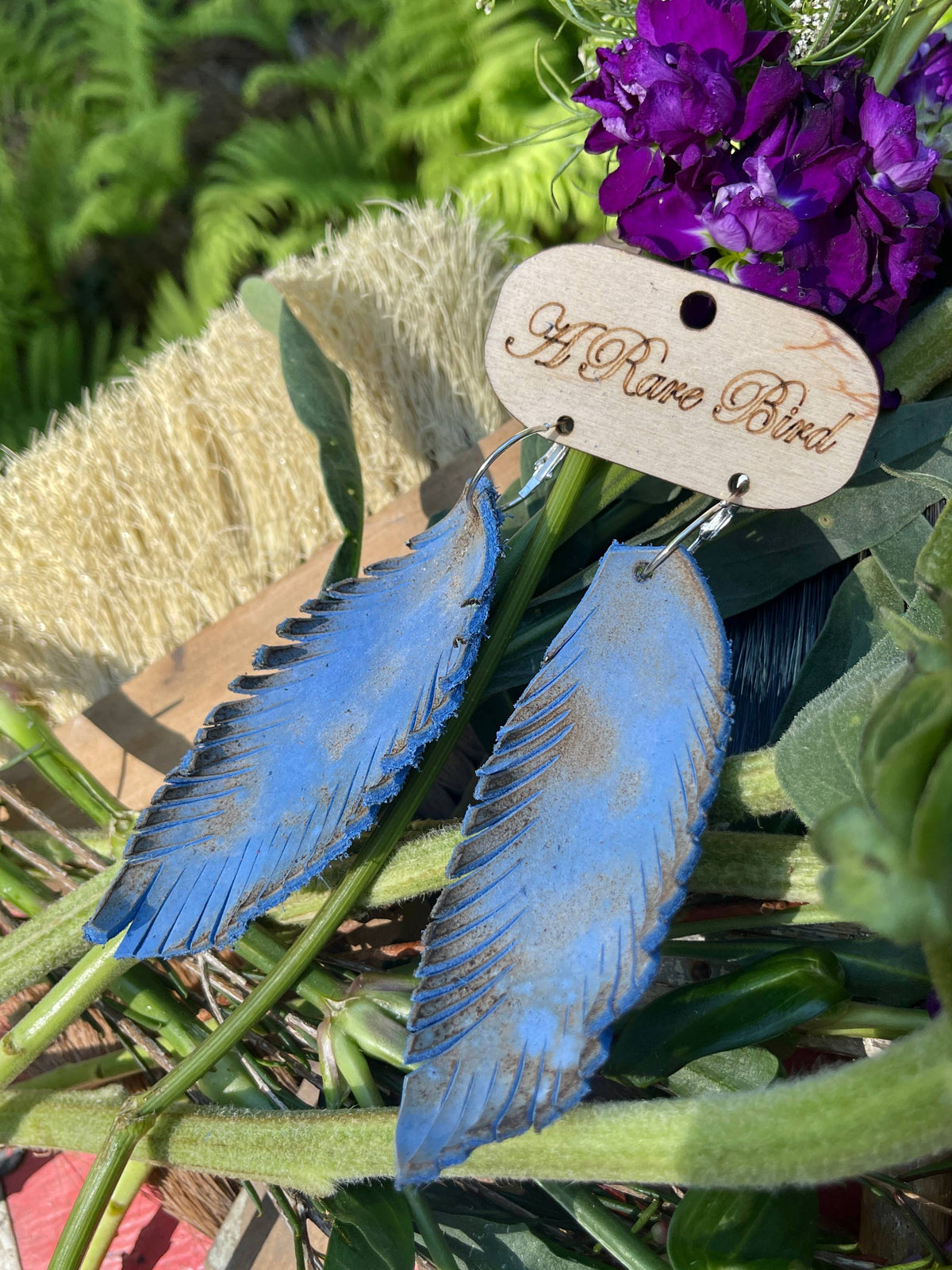 Periwinkle Leather Feather Earrings
