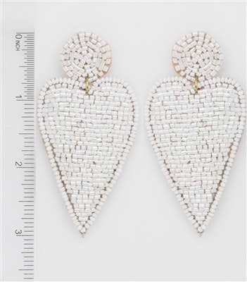 White Seed Bead Heart 3" Earring
