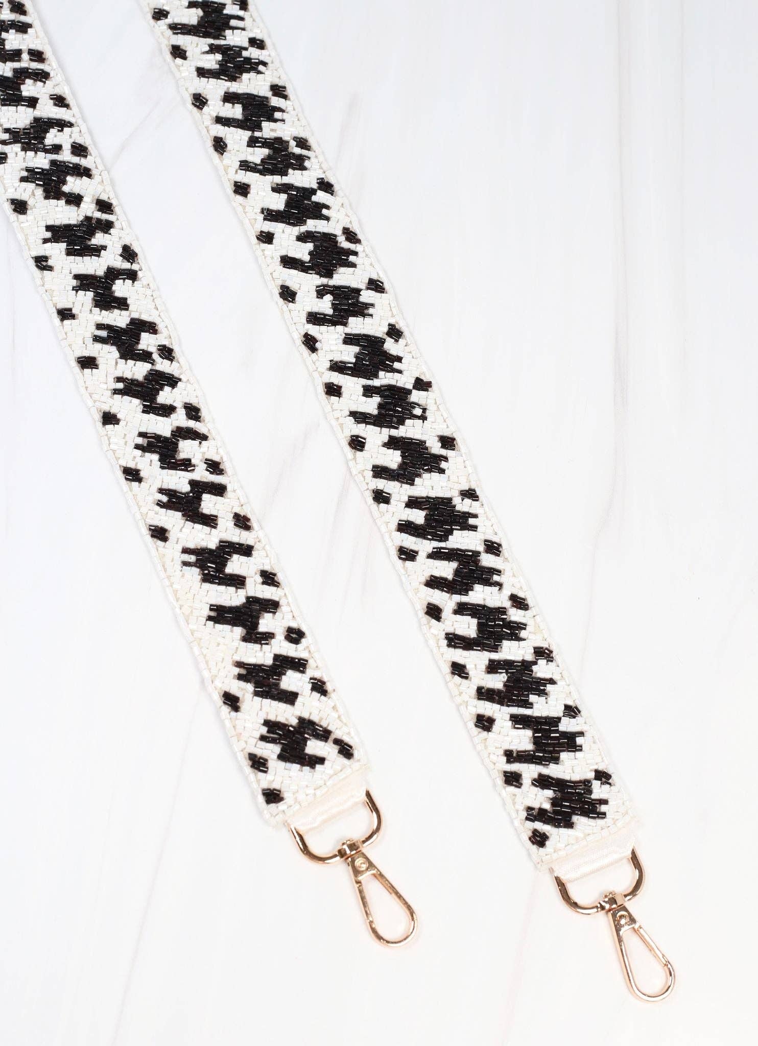 Houndstooth Beaded Crossbody Strap BLACK WHITE