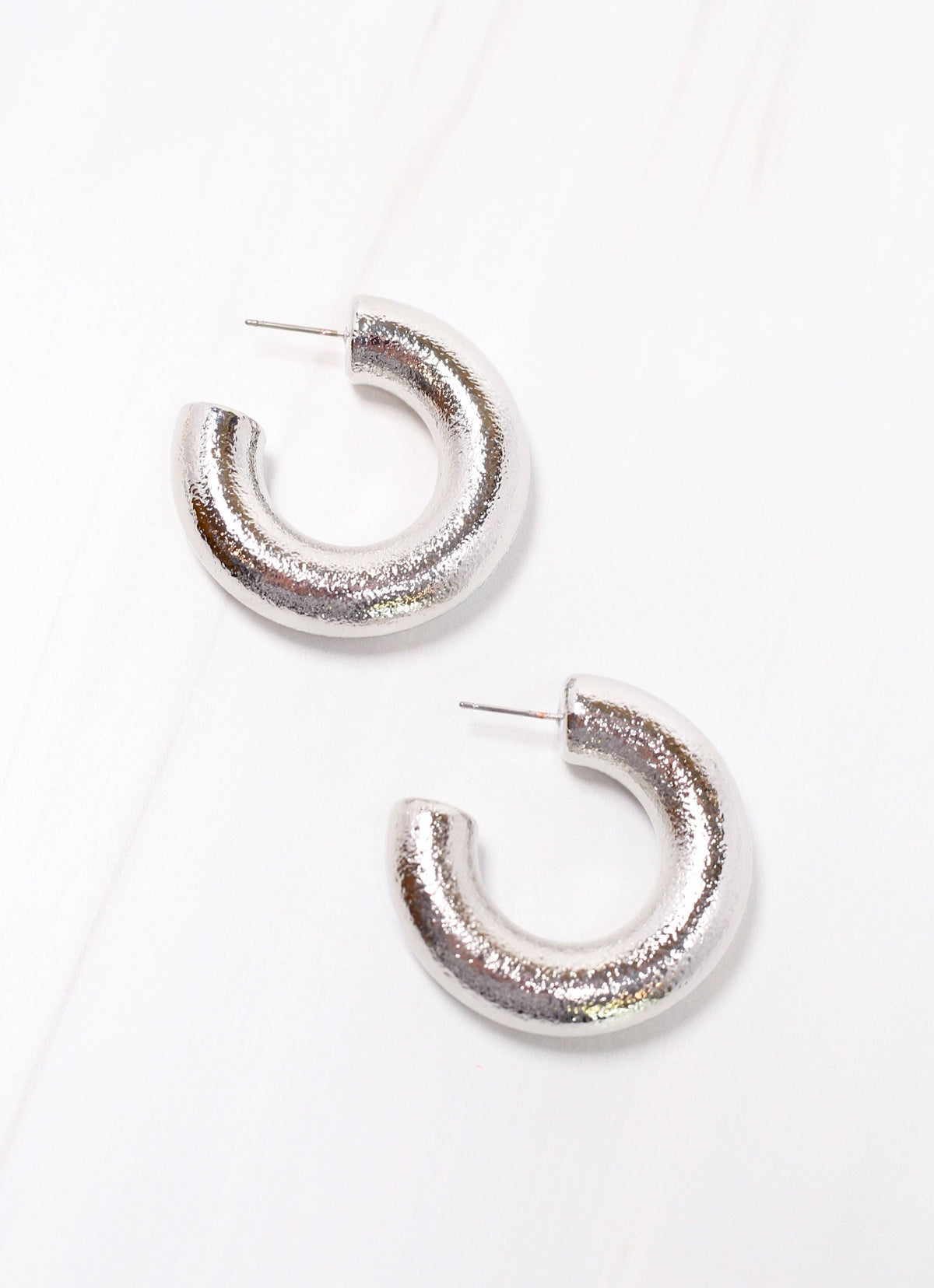 Navarro Textured Hoop Earring SHINY SILVER