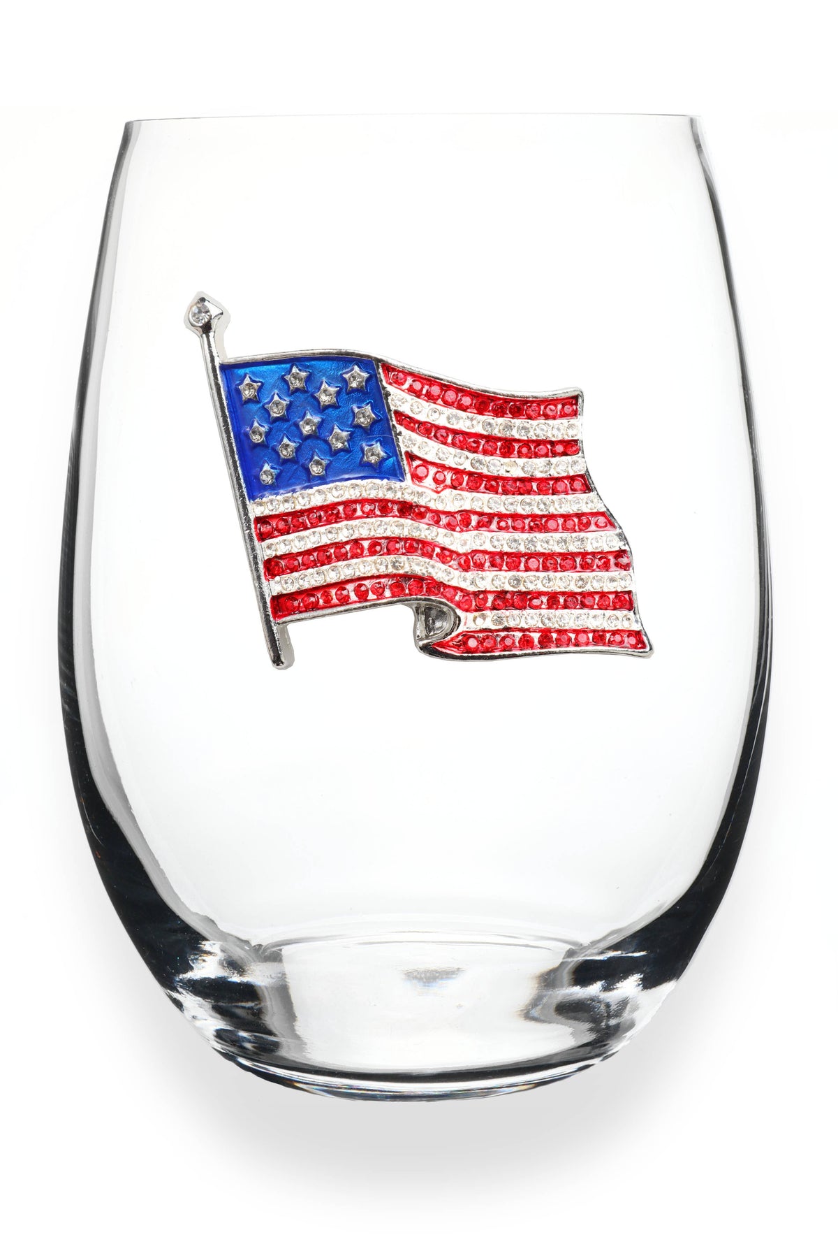 American Flag - Jeweled Stemless Wine Glass