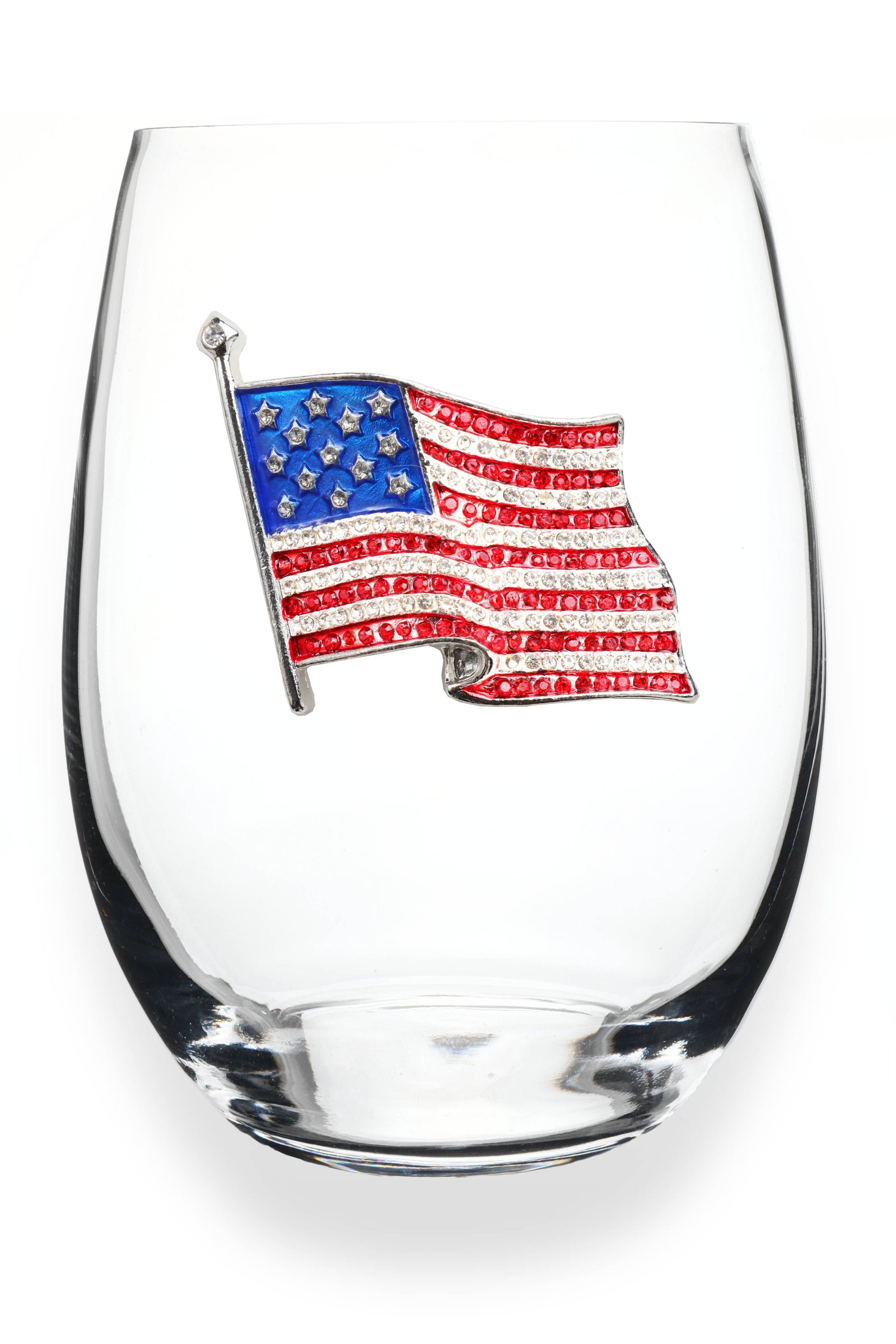 American Flag - Jeweled Stemless Wine Glass