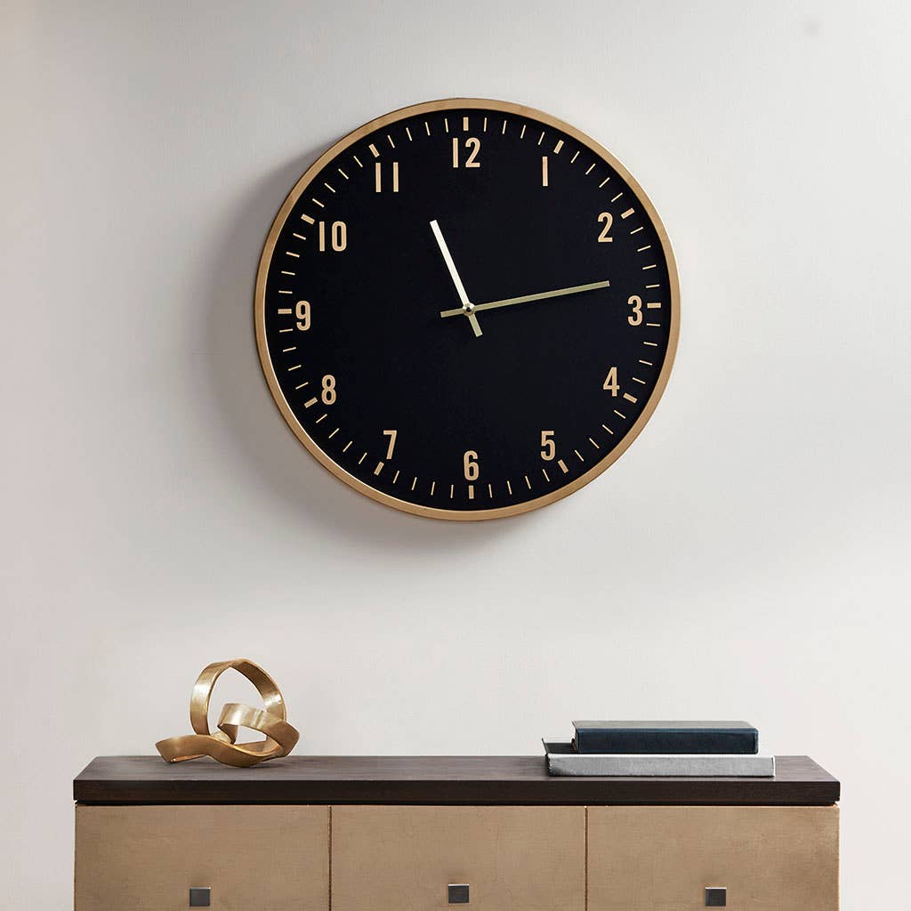 Gold Frame Black Round Wall Clock