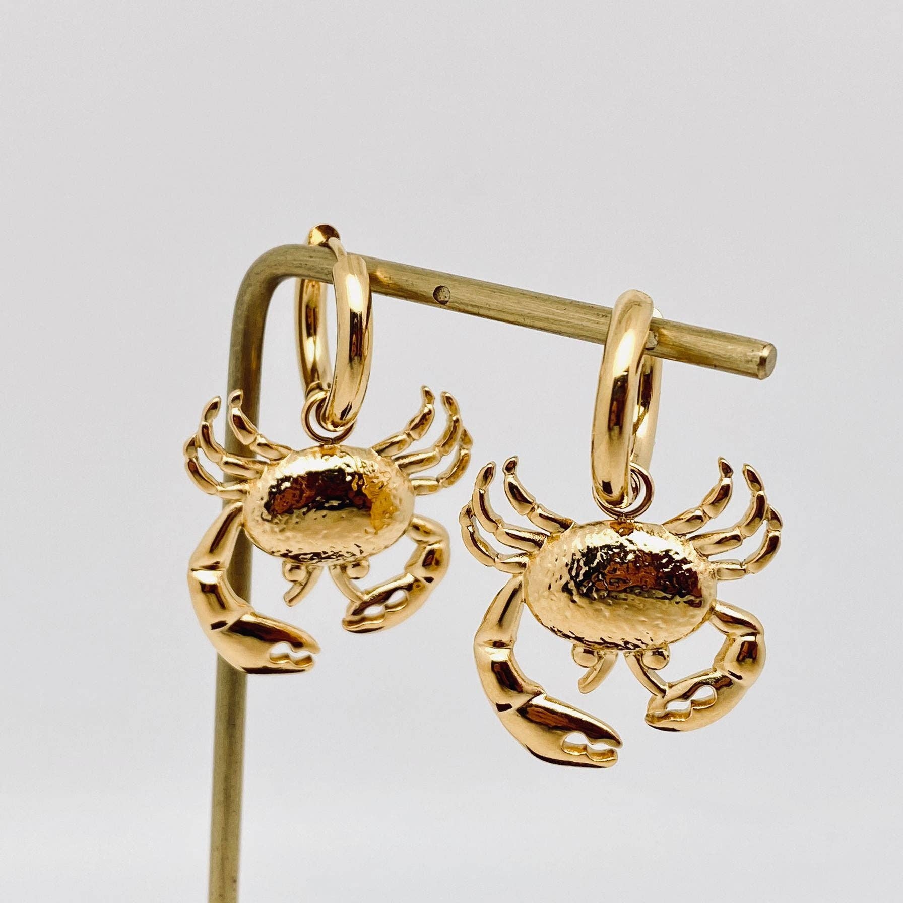 Crab 18k Gold Plated Stainless Steel Huggie Earrings
