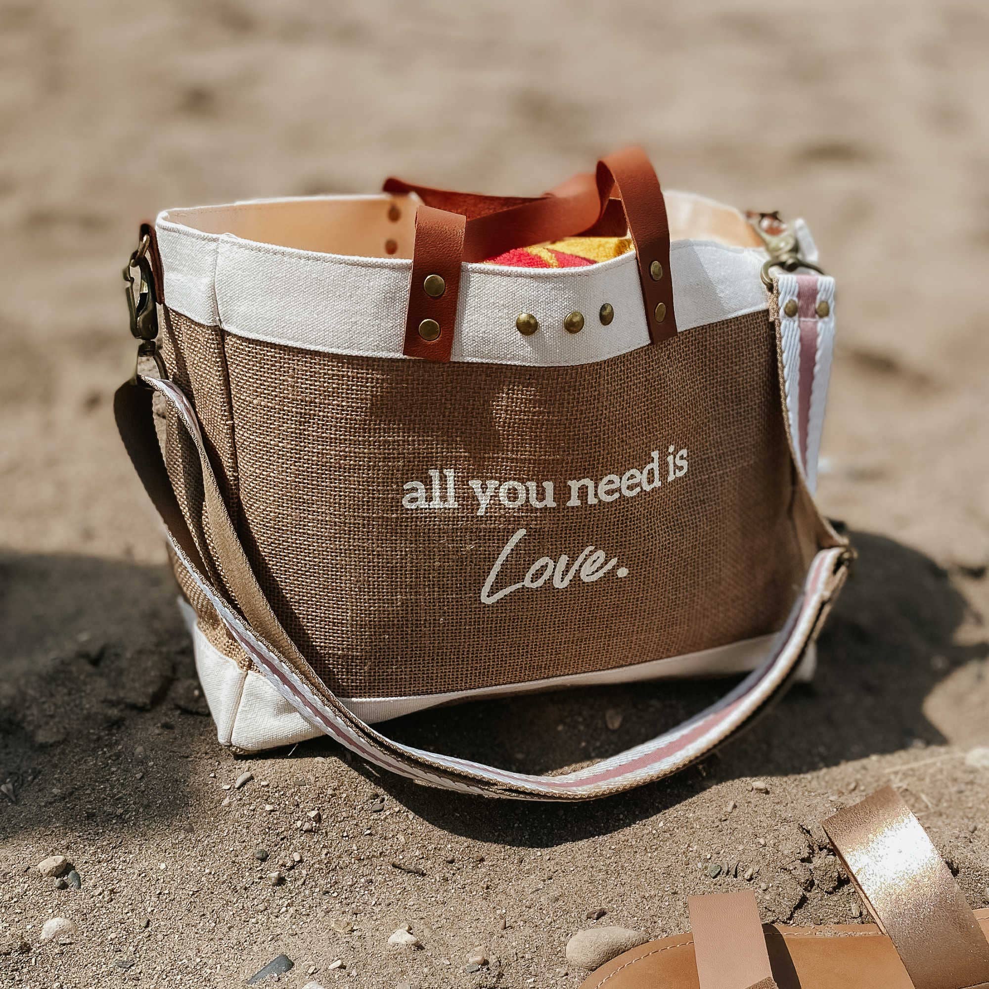 All You Need Is Love Jute Crossbody Tote