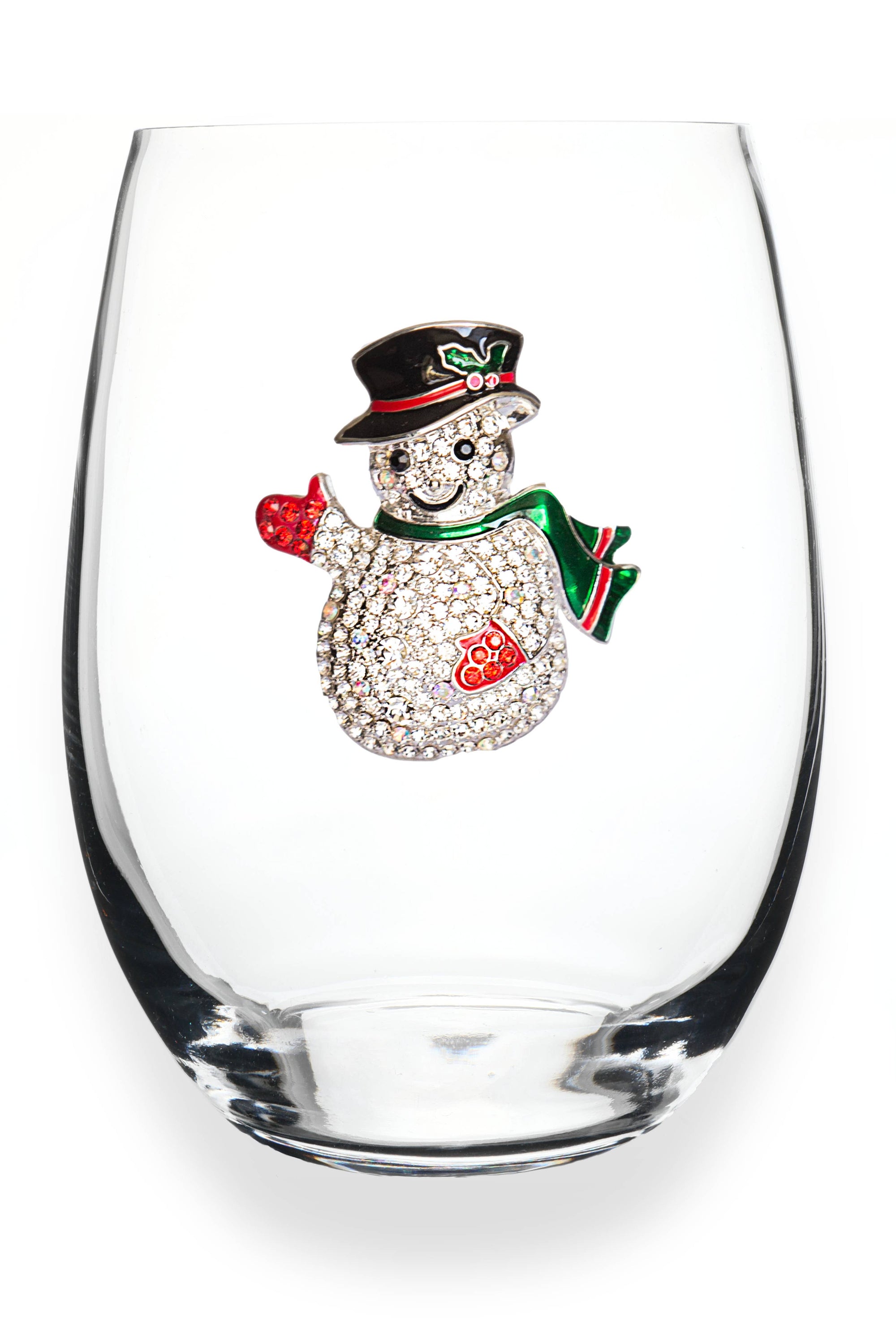 Snowman Jeweled Stemless Wine Glass