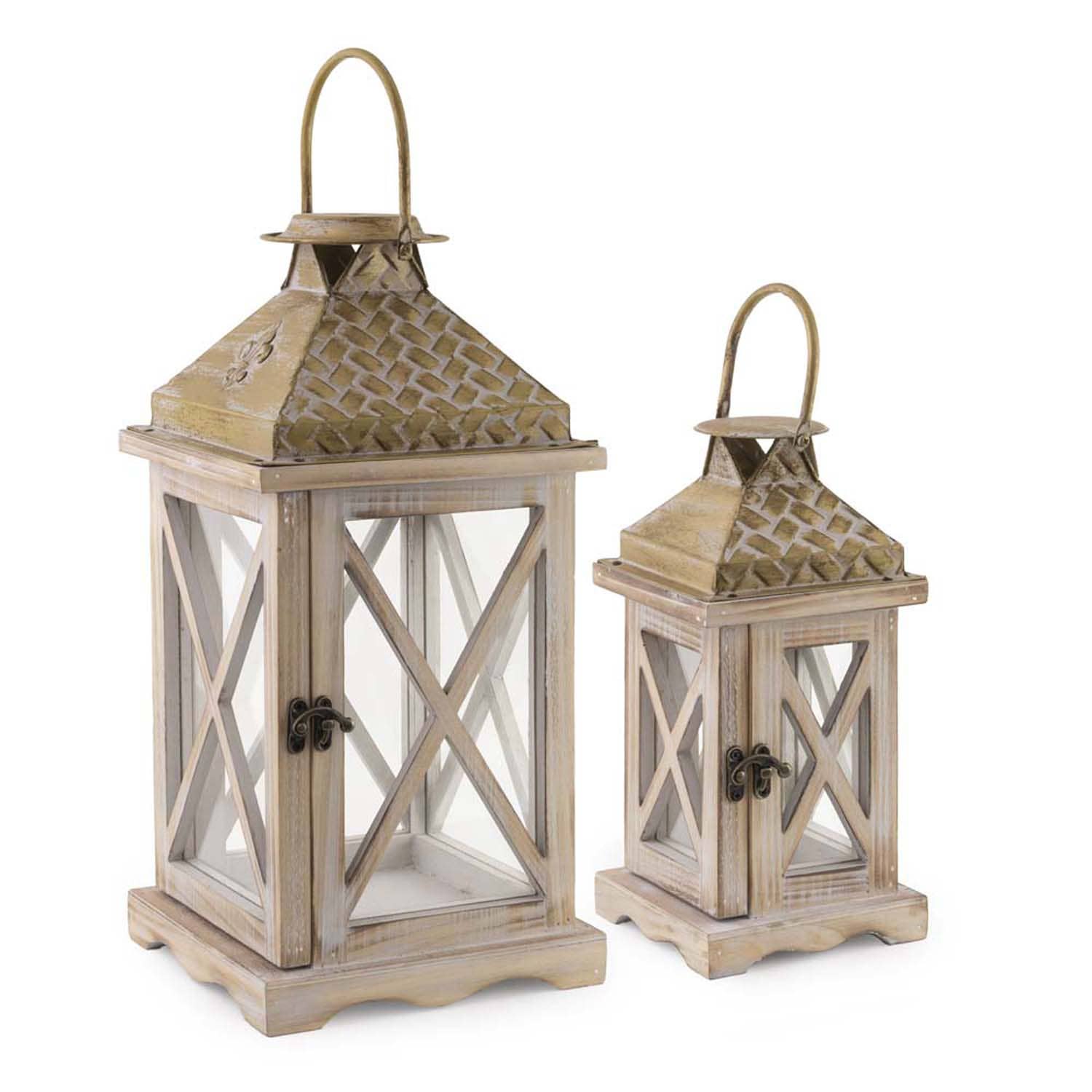 Carmel Criss Cross Lanterns Set of 2 Christmas Accent