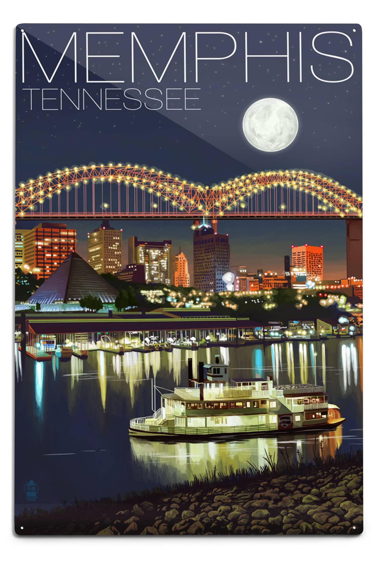 METAL SIGN ART Memphis, Tennesseee, Skyline at Night