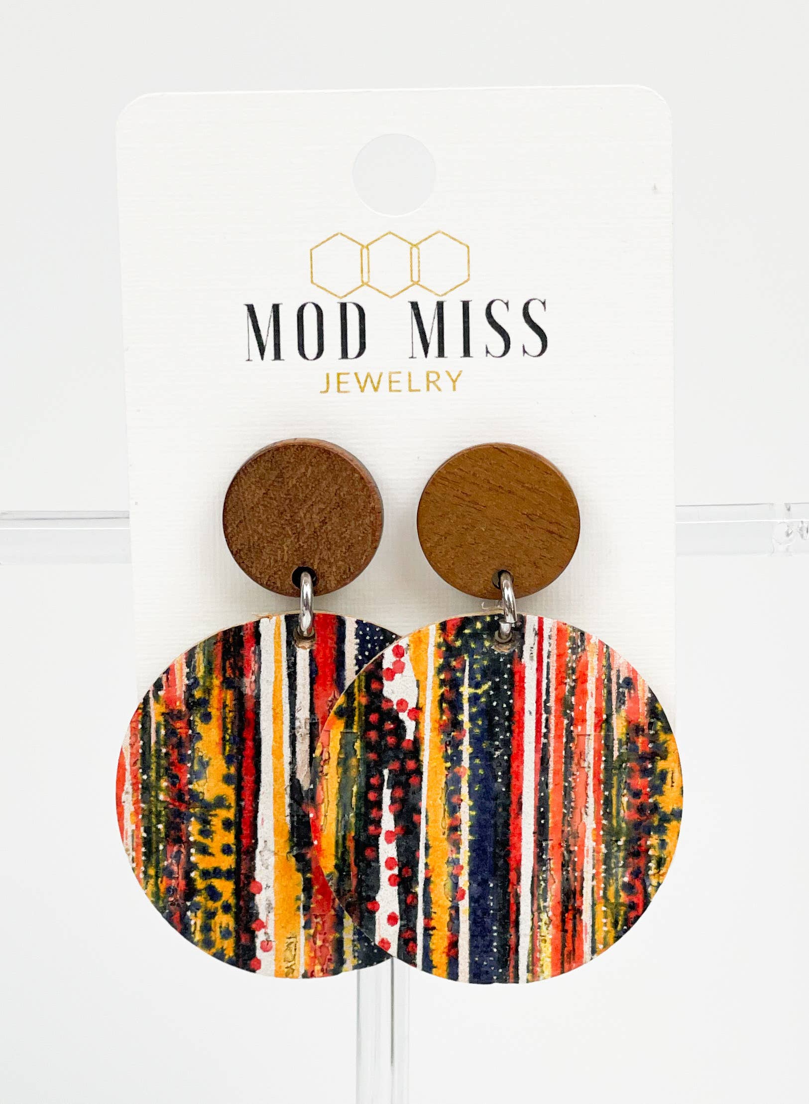 Cork+Leather Round Earring "Autumn Splash"