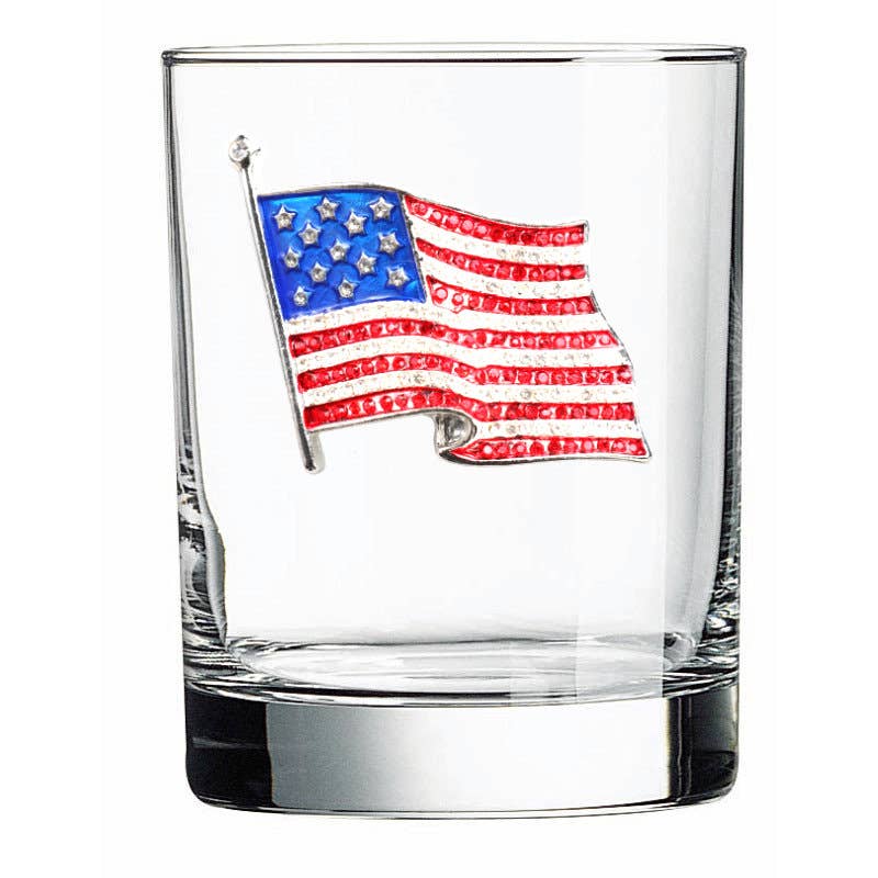 American Flag - Jeweled Double Old Fashioned Glass