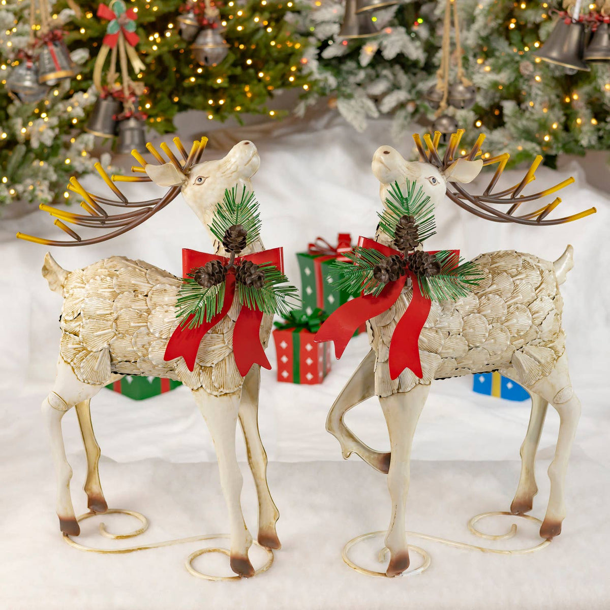 31.5" Tall Medium Iron Reindeer with Pinecone Bow