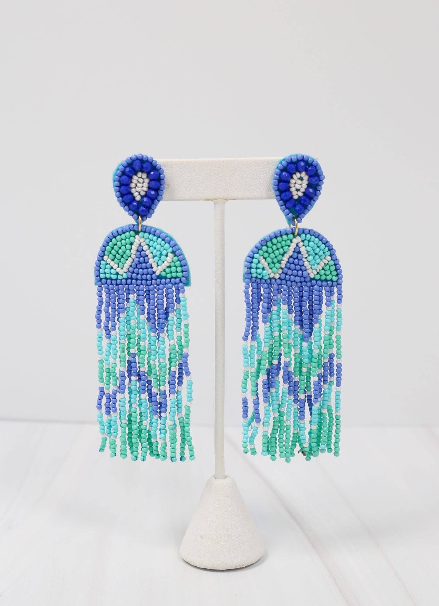Josey Beaded Fringe Earring BLUE