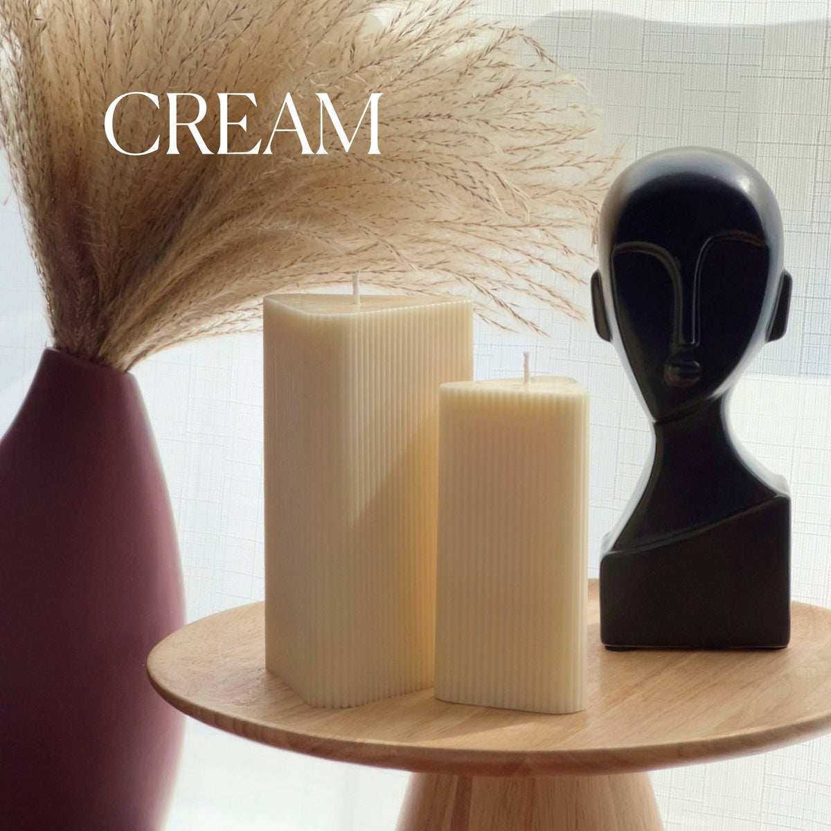 Ribbed Triangular Pillar Candle Set