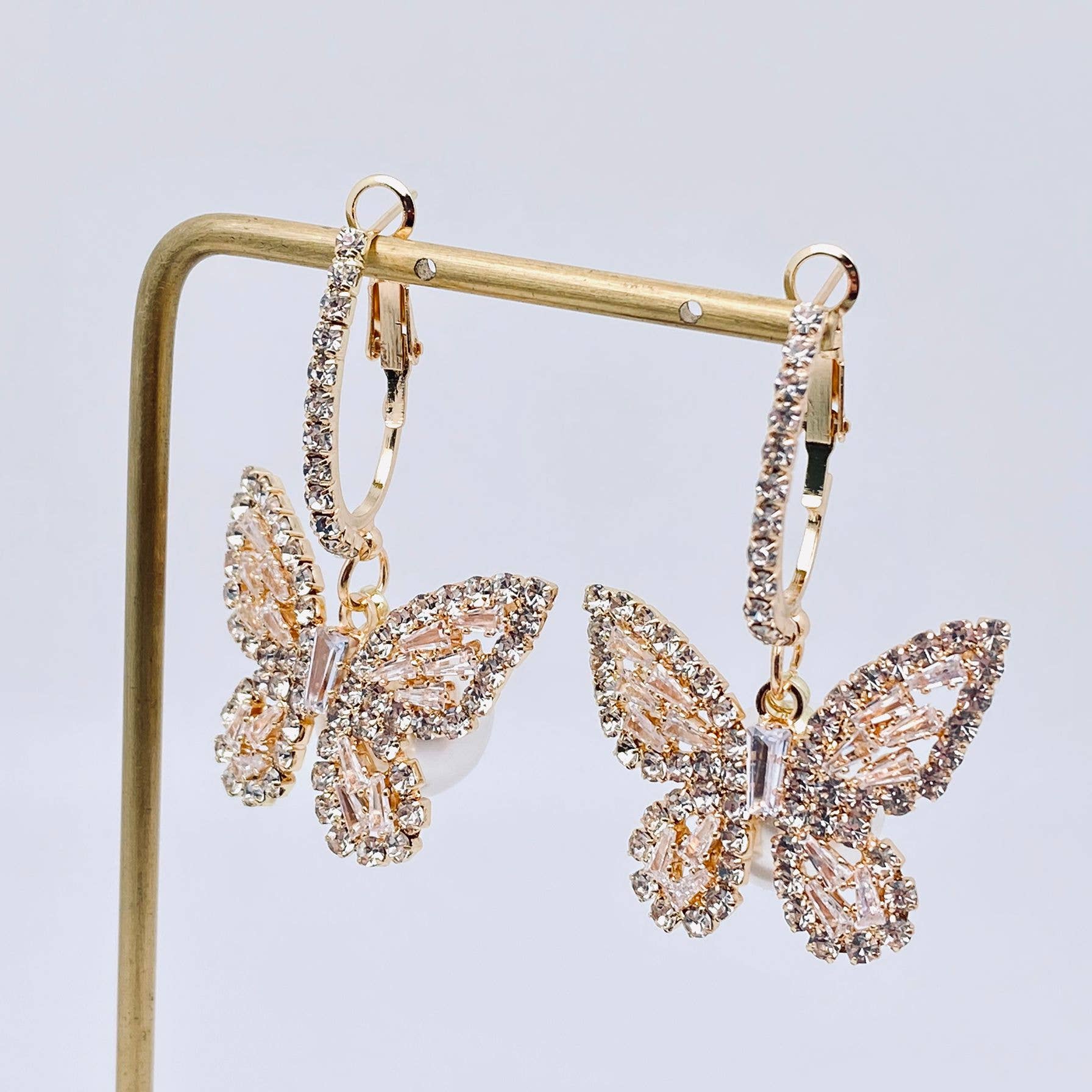 Sparkling Glass Rhinestone Butterfly Huggie Earrings