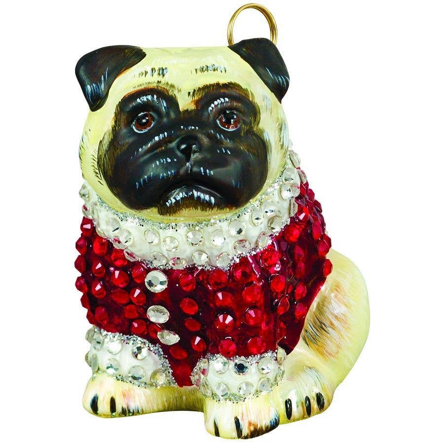 Pug Fawn with Crystal Encrusted Coat Holiday Ornament