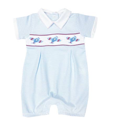 Airplanes Smocked Stripe Pima Cotton Romper