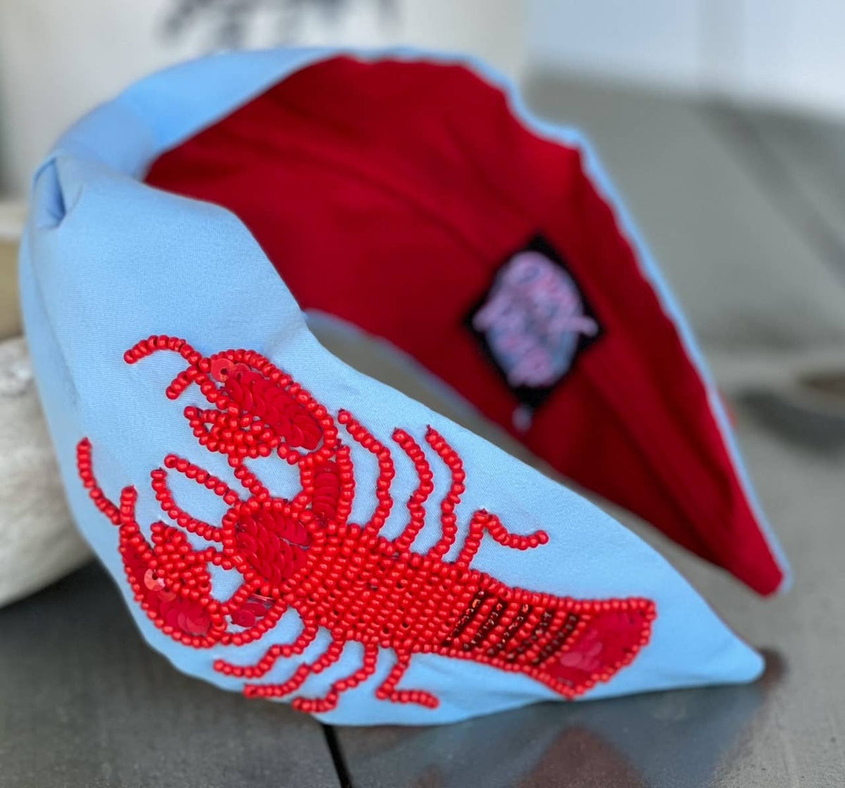 Lobster Seed Beaded Light Blue Turban Headband