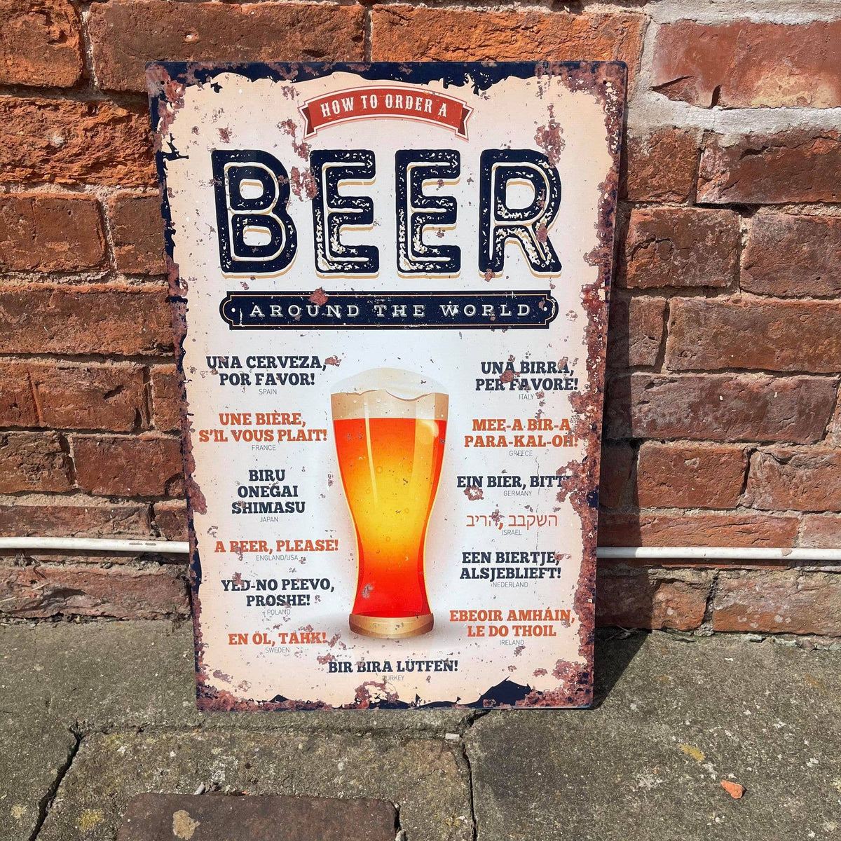 Order A Beer Around the world Metal  Wall Sign