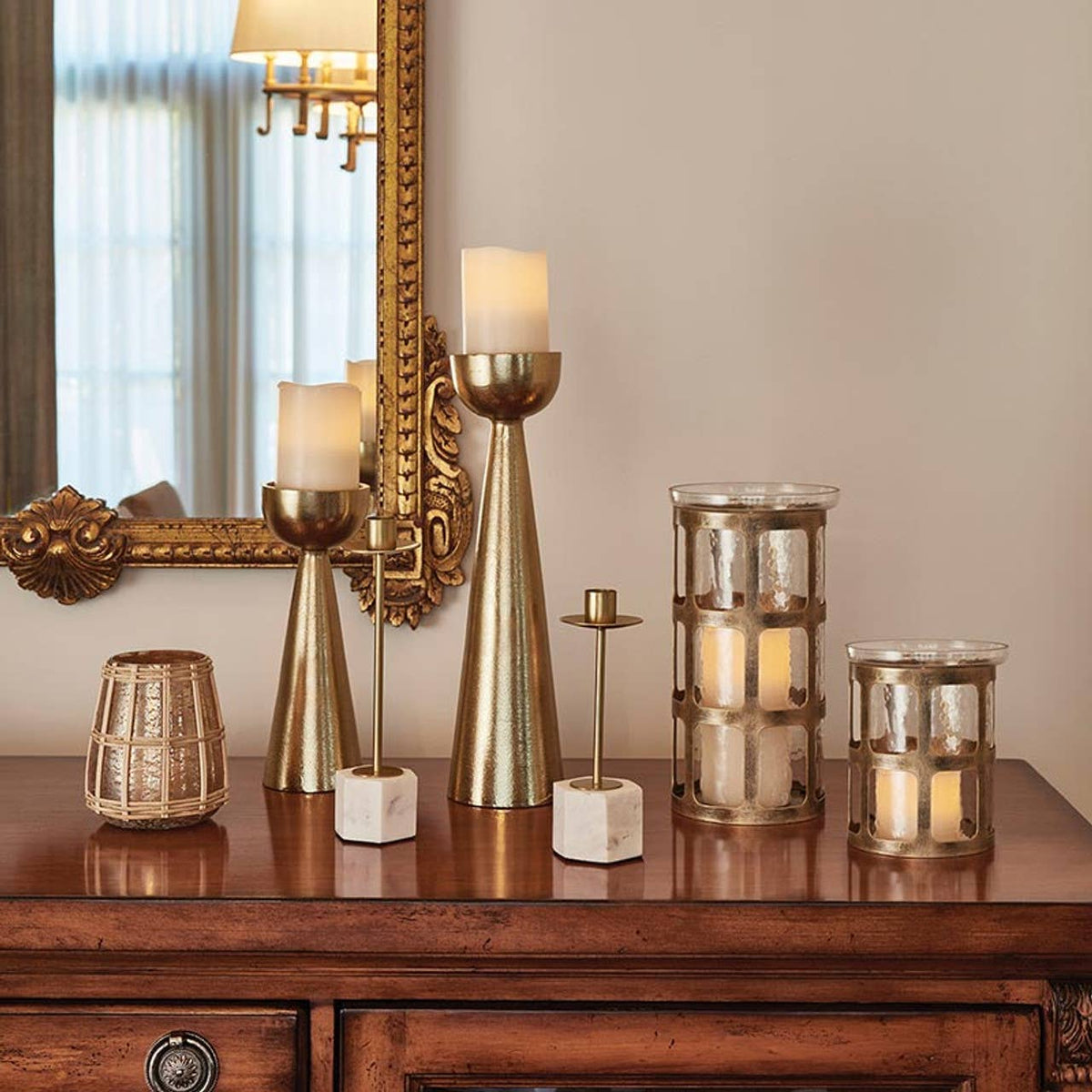 Gold Pillar Candle Holders Lg