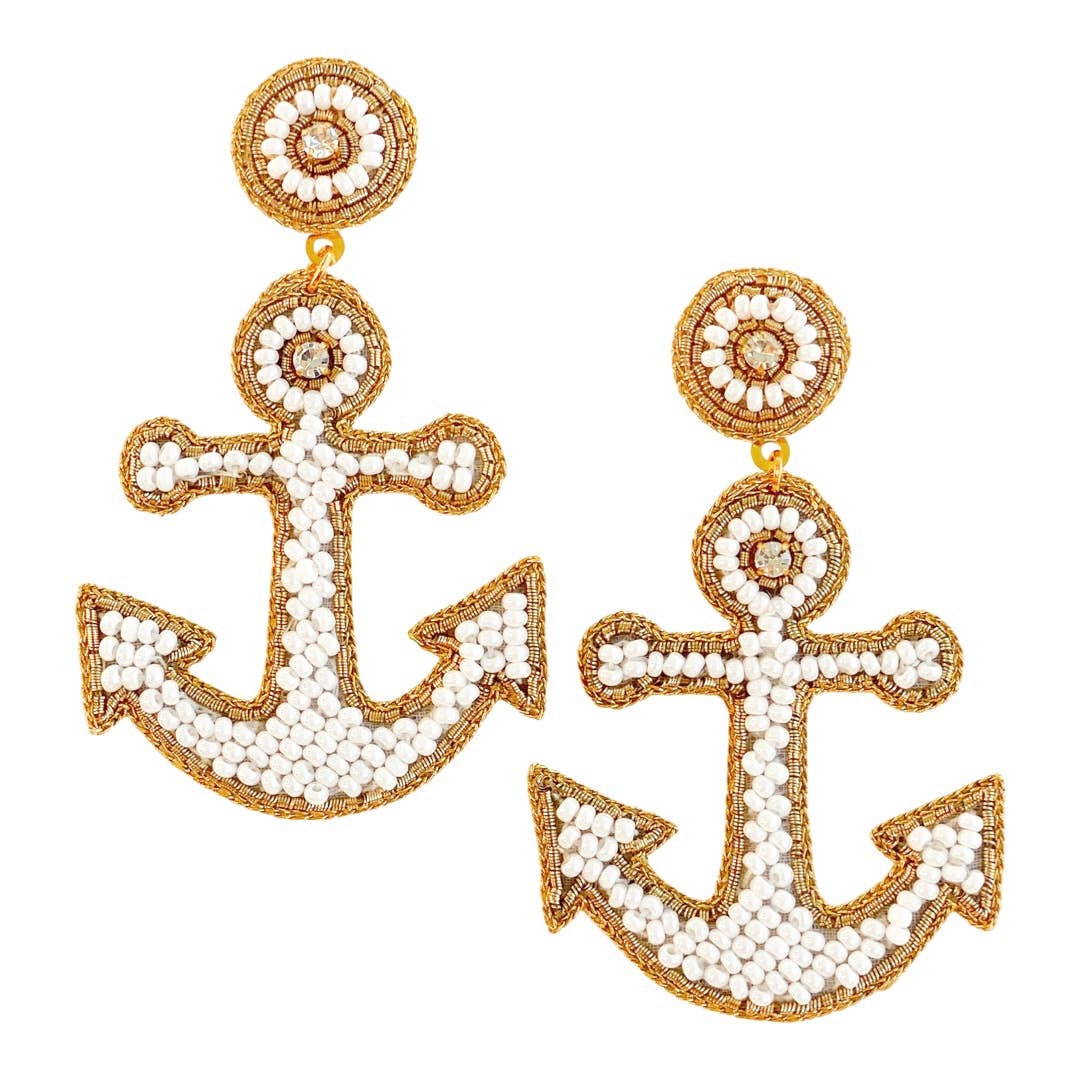 Yacht Anchor Earrings | White