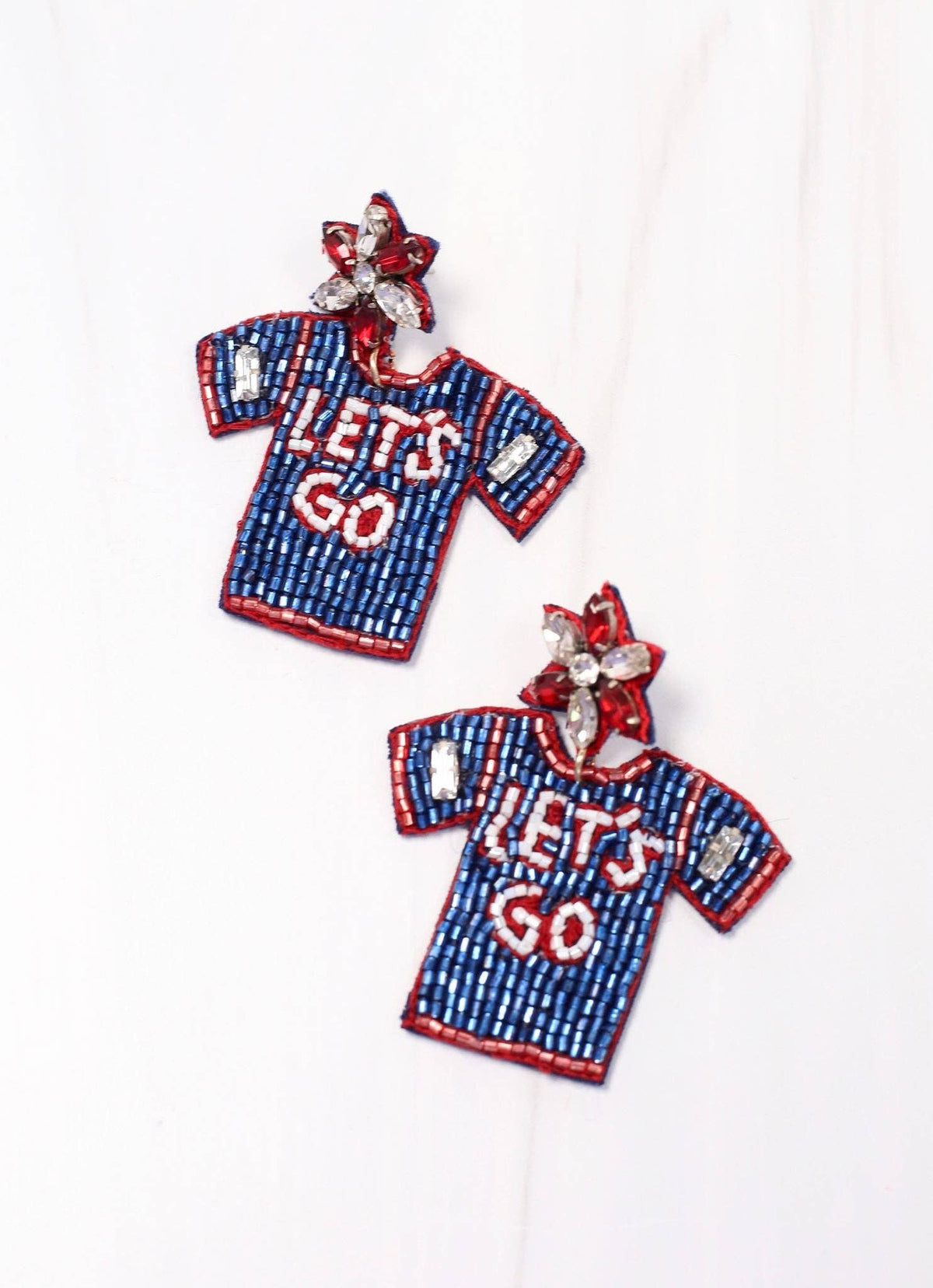 Let's Go Jersey Beaded Earring NAVY RED