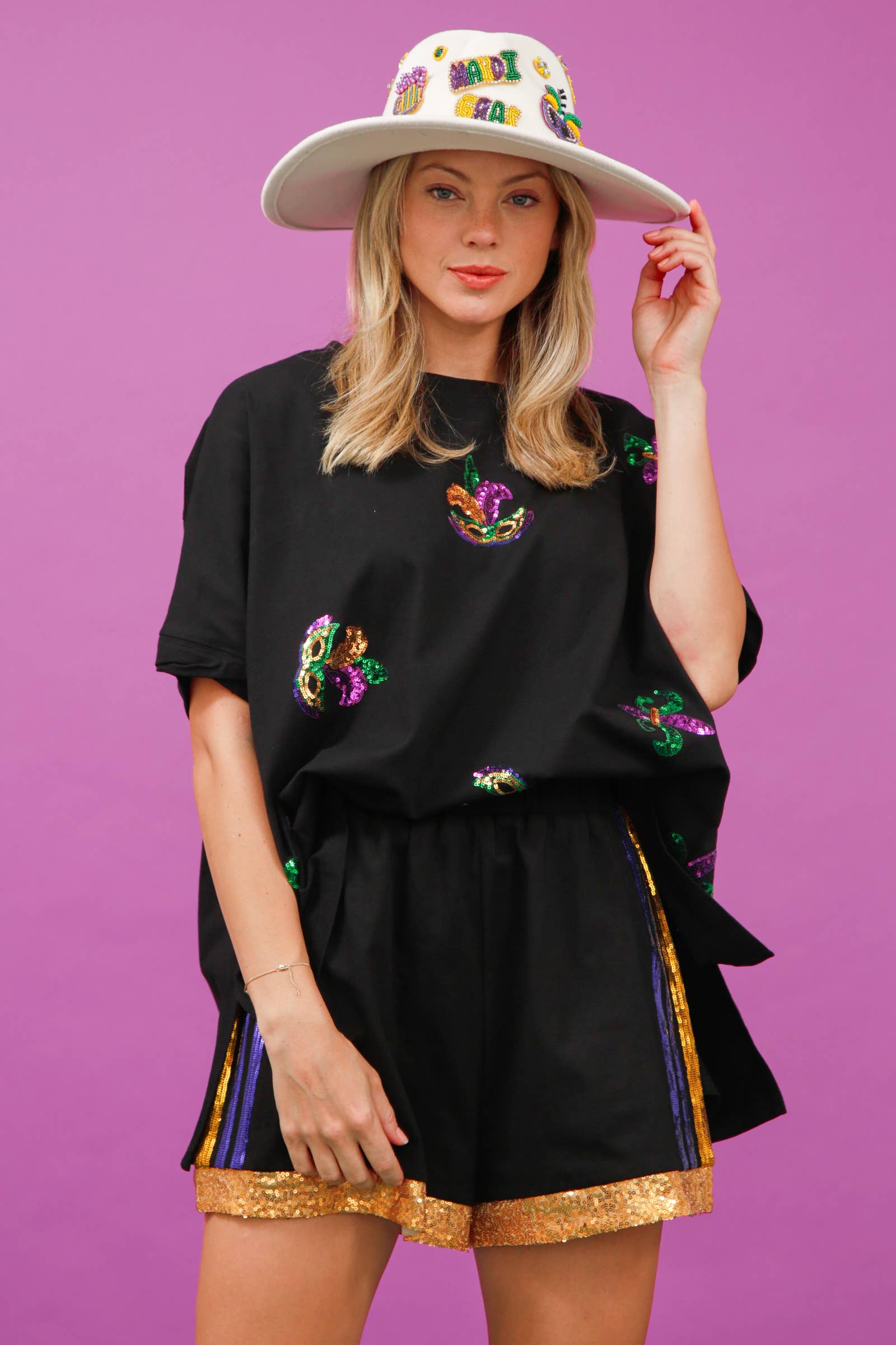 Sequin Mardi Gras Masks Loose Fit Shirt