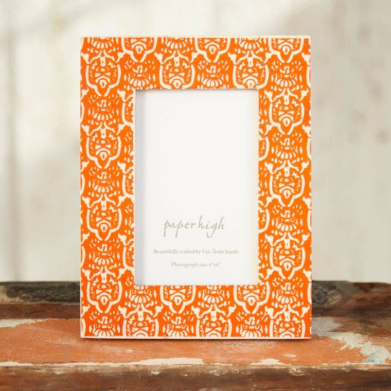 Orange Floral Mango Wood Photo Frame