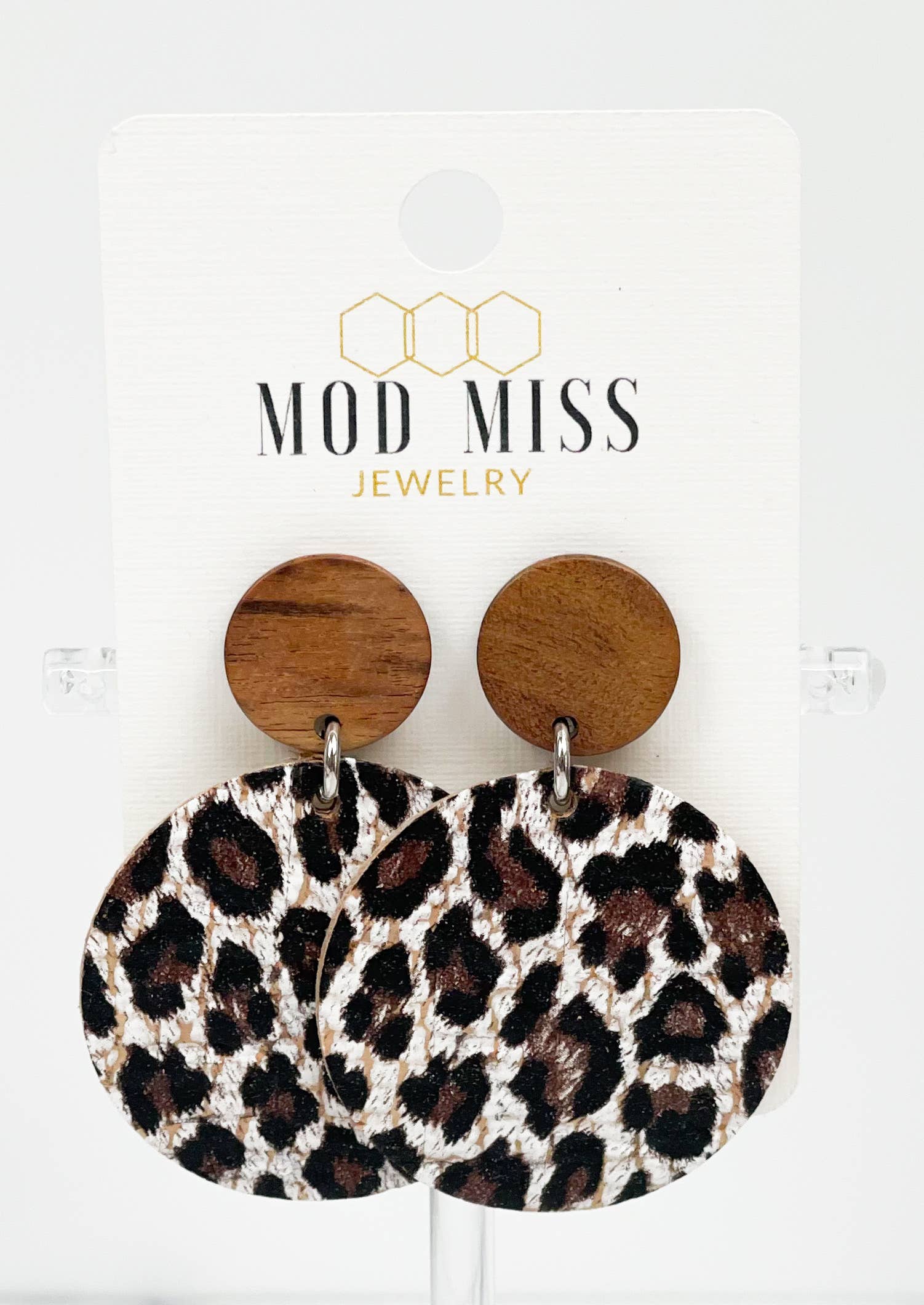 Cork+Leather Round Earring "Chocolate Cheetah"