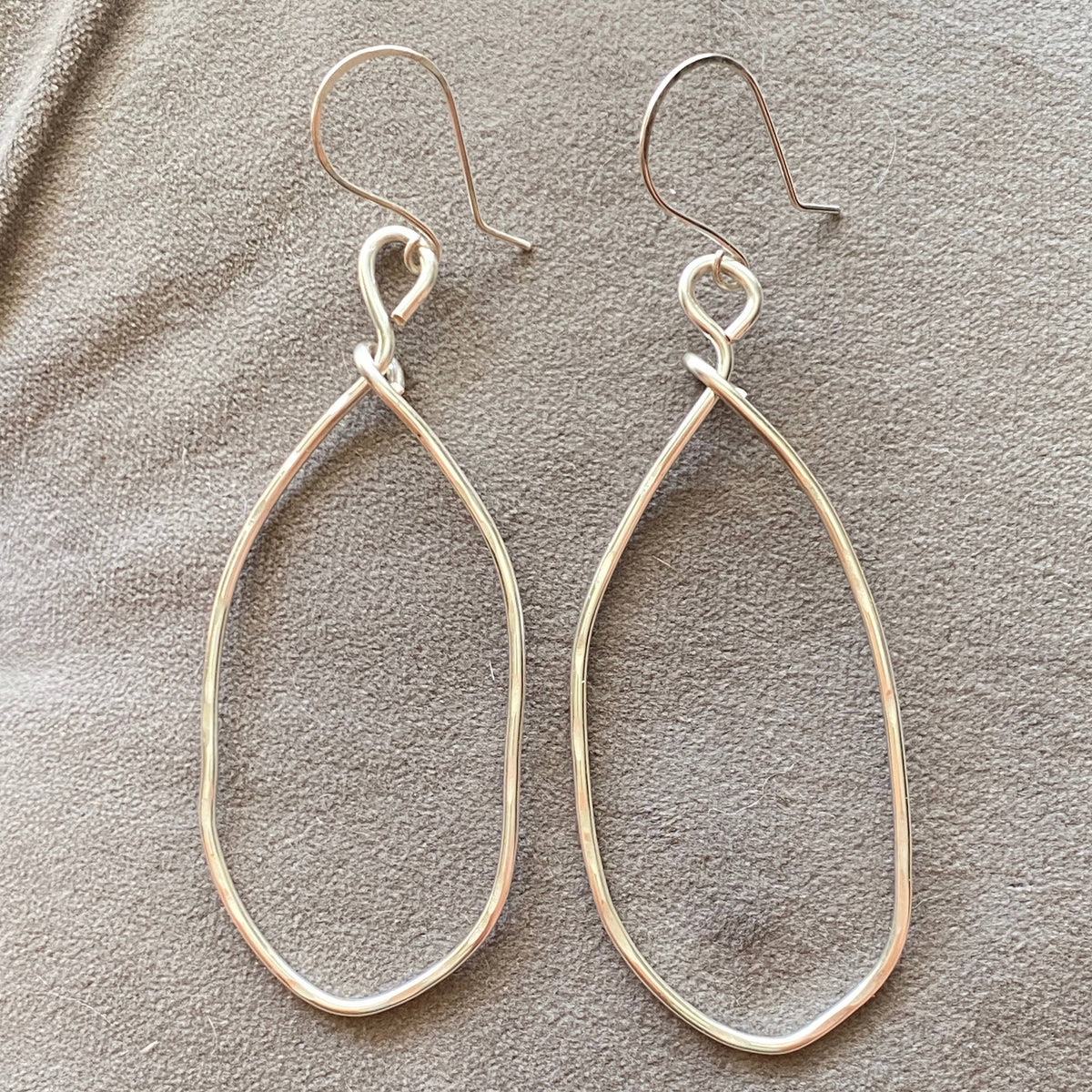 Oval Hammered Hoop Earrings Organic