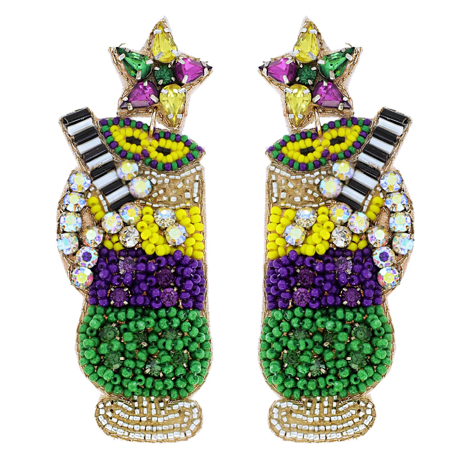 Jeweled Mardi Gras Cocktail Beaded Drop Earrings