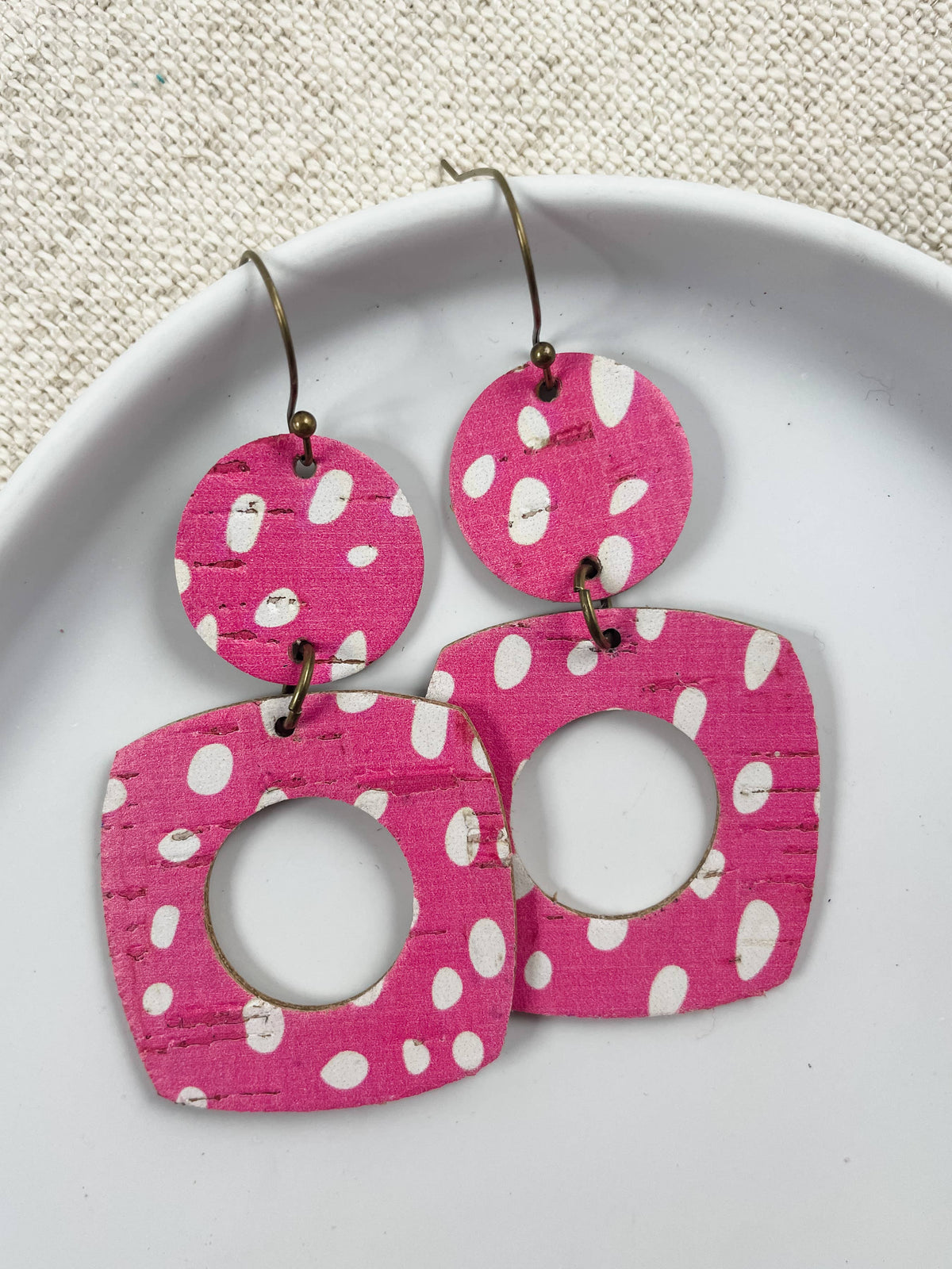 Pink &amp; White Square Drops | leather spring summer earrings