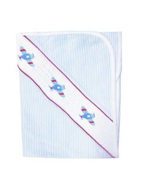 Airplanes Smocked Striped Pima Cotton Baby Blanket