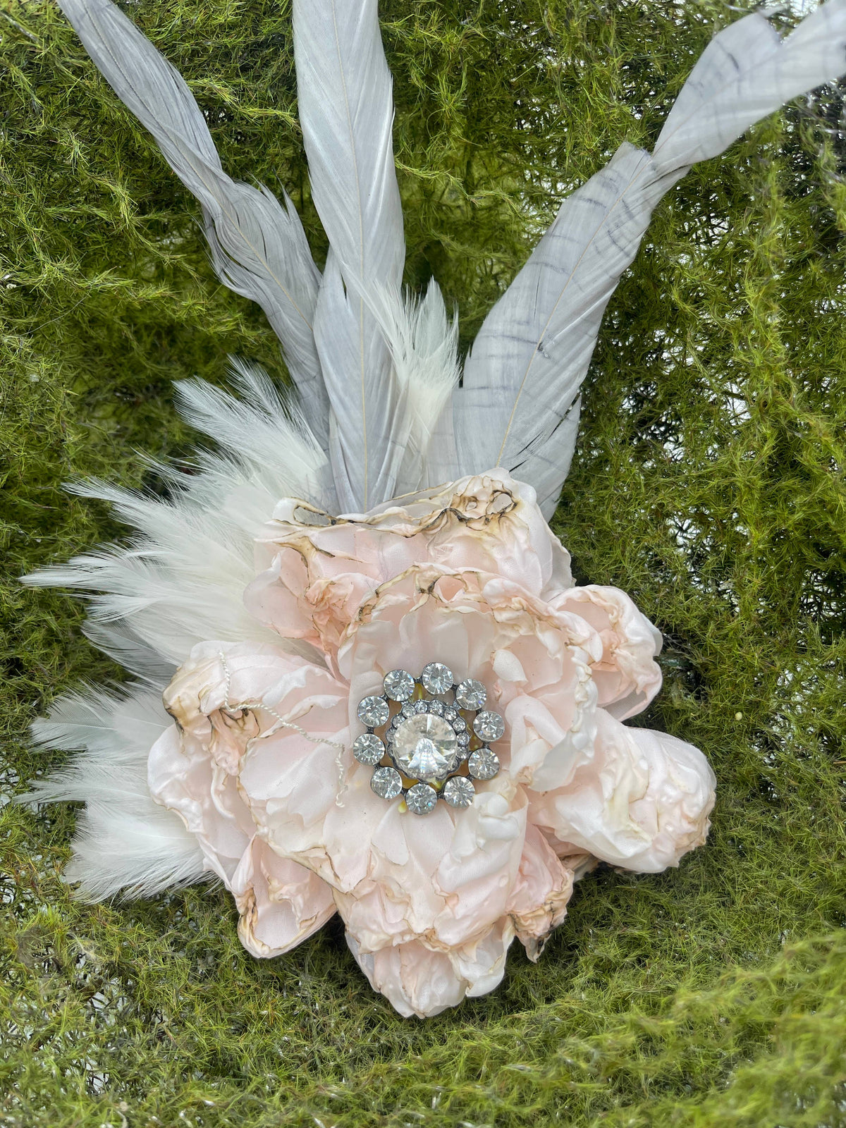 Pale Pink Silk Rayon Vintage Feather Flower