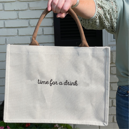 Time For A Drink Embroidered Canvas Bag