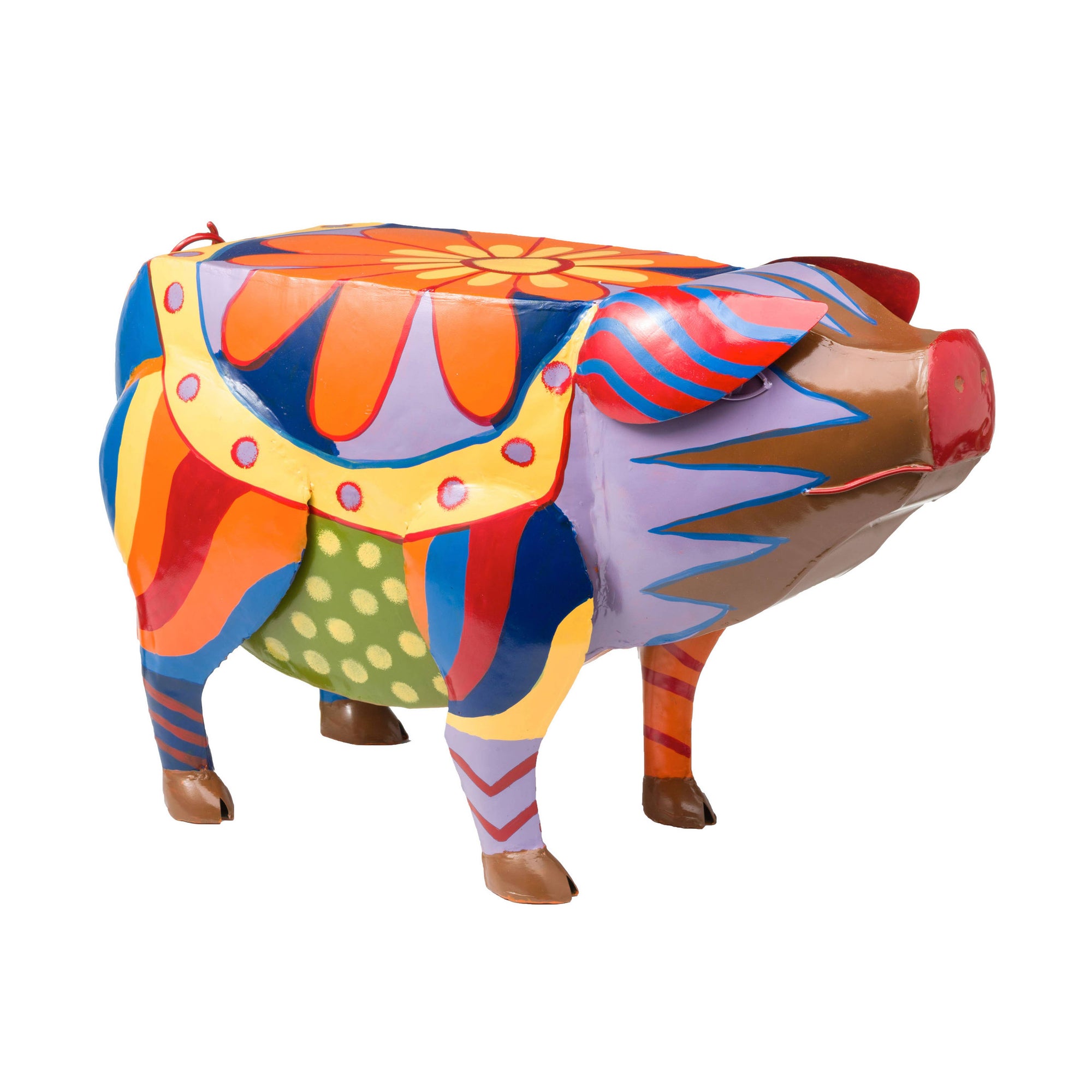 Colorful Folk Art Pig Side Table