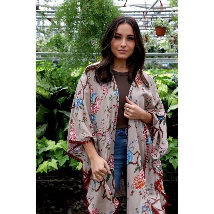 Floral Rust Fringe Kimono
