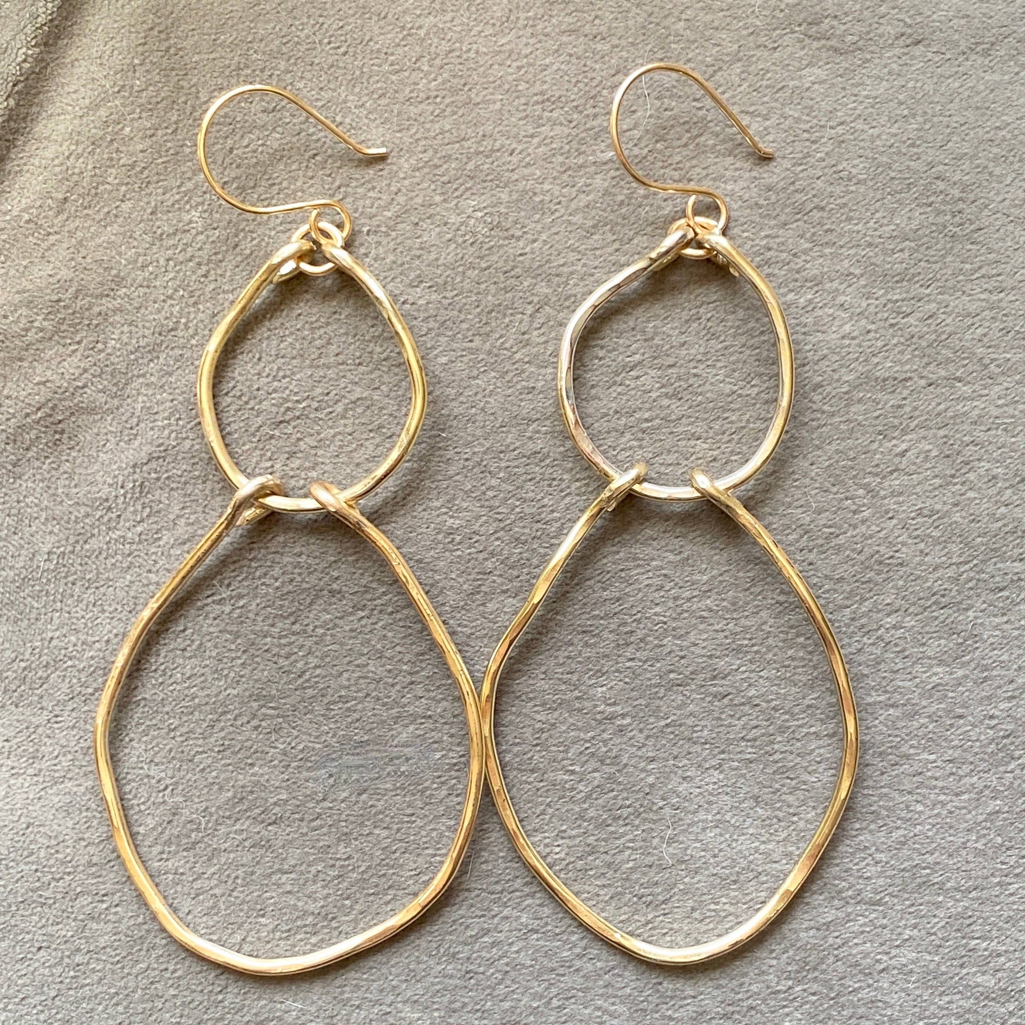 Gold - Double Hammered Hoop Gold Earrings Handmade Organic