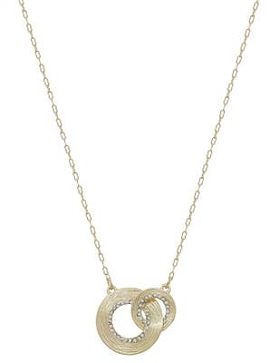 Worn Gold and Rhinestone Interlocked Circle 16"-18" Necklace
