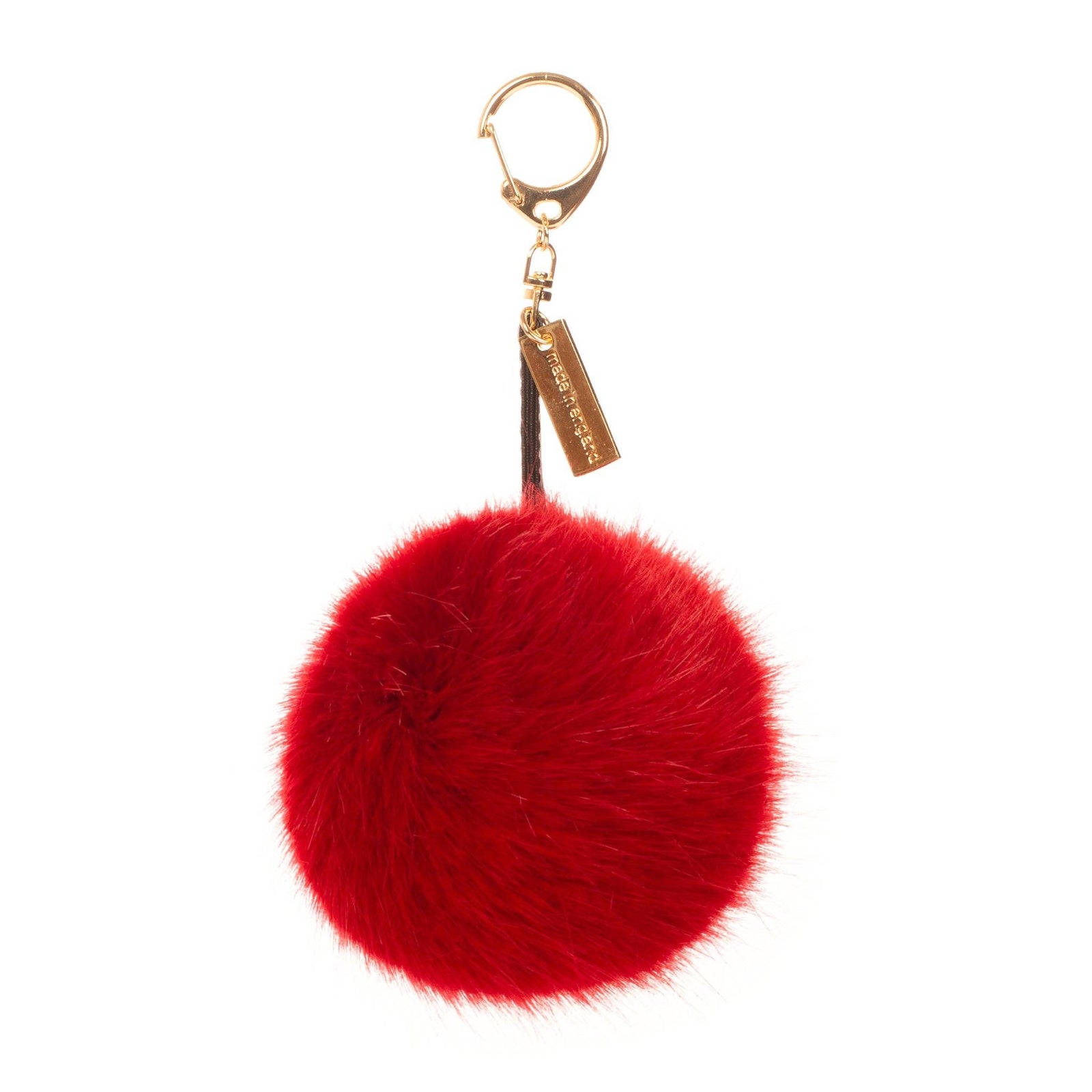 Pom Pom Luxury Keyring Bag Charm in Gift Box: Cola Red