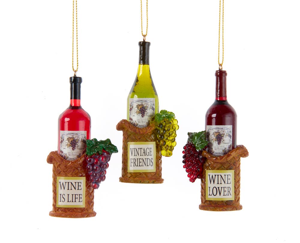 Wine Bottle Ornaments, 3 Assorted