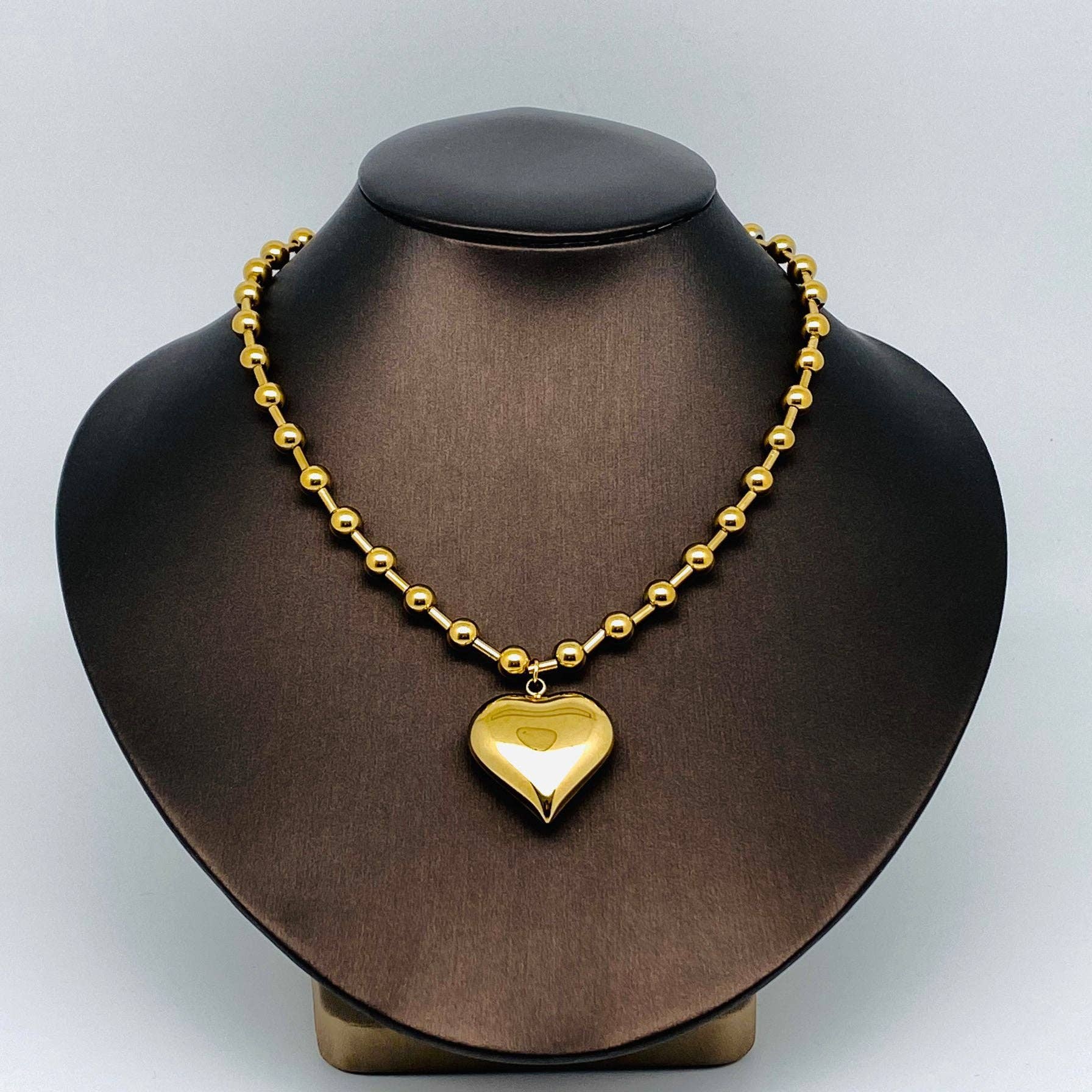 Large Heart Pendant 18K Gold Plated Stainless Steel Necklace