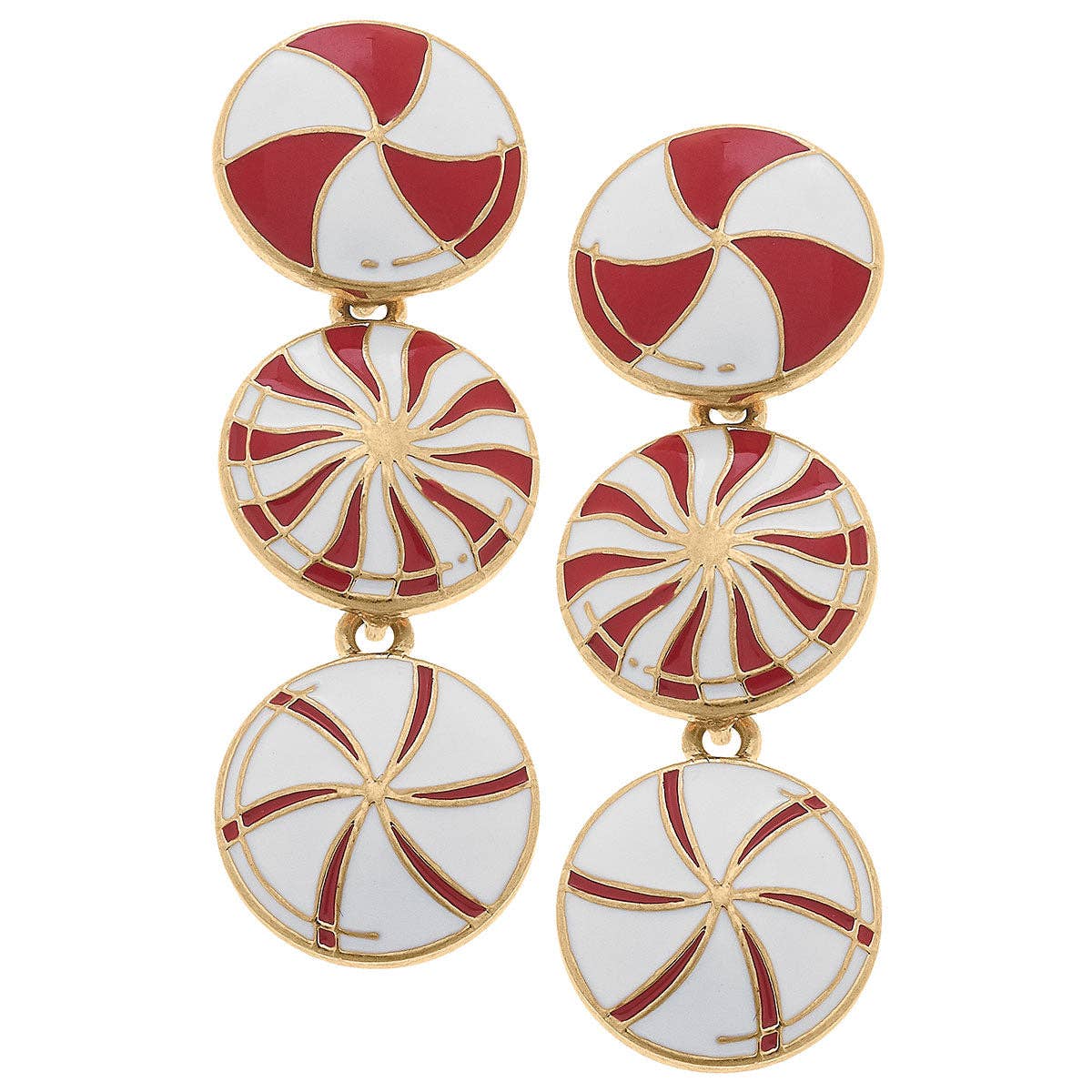 Peppermint Candies Linked Enamel Earrings in Red &amp; White