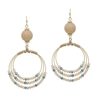 Light Multi Crystal Triple Hoop 2" Earring